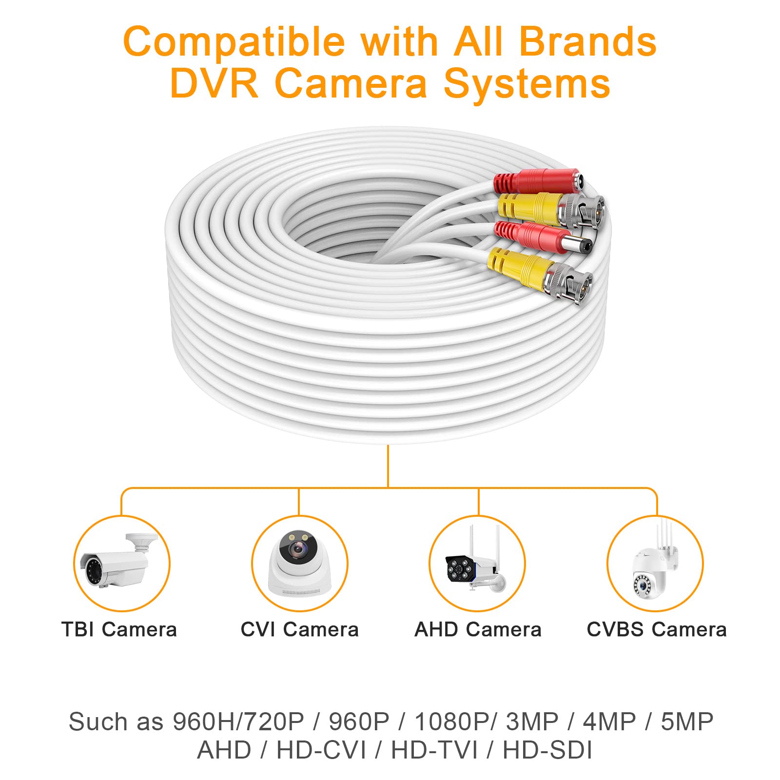 Bnc Cable 200Ft All In One Siamese Bnc Video And Power Security Camera Cable Bnc Extension Wire Cord With 2 Female Connectors Fo