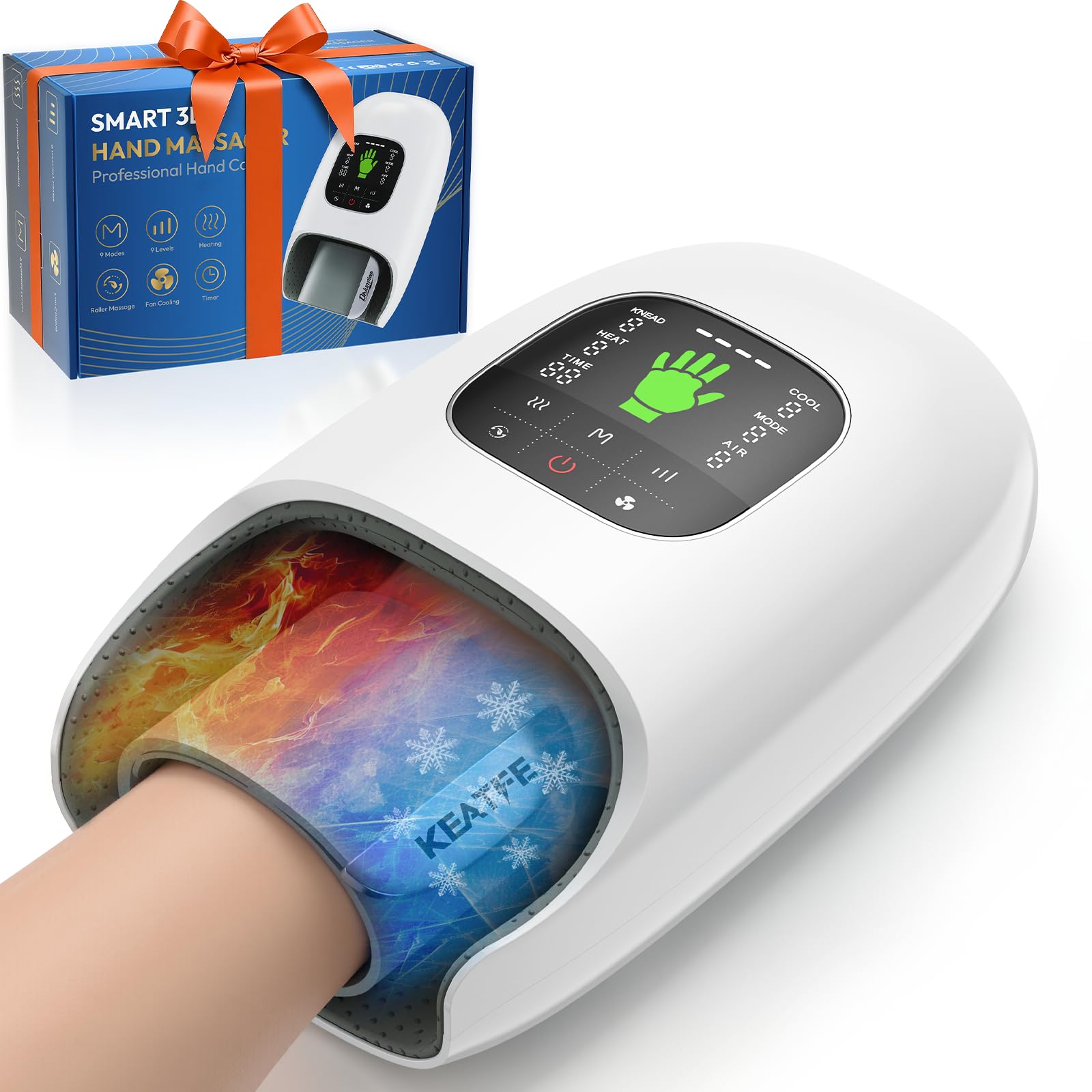 KEATFE Hand Massager with Heat and Compression, LCD Cordless Hand Massage with Cooling Fan for Palm, Fingers, and Wrist Relaxati