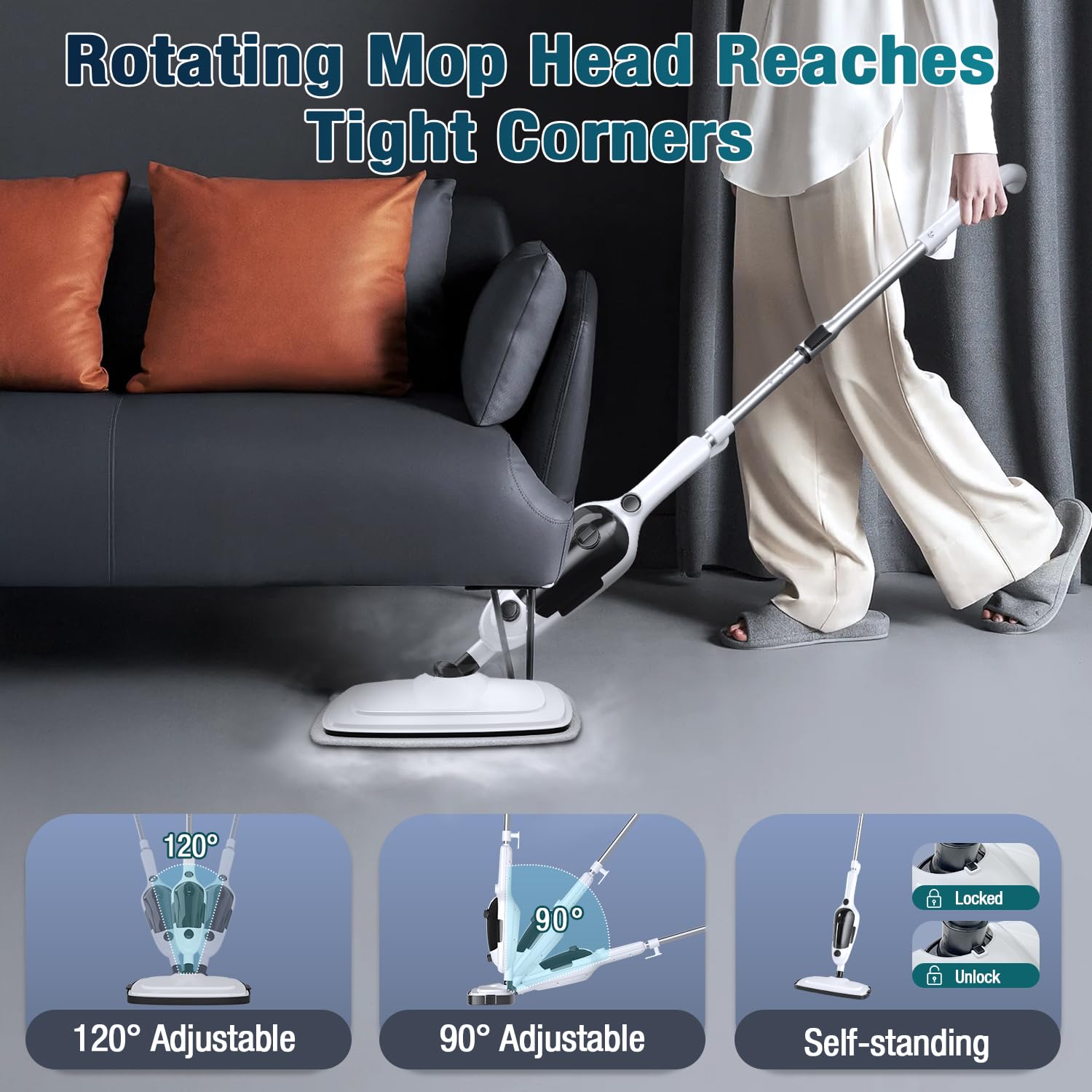 Steam Mop - 11-In-1 Steam Cleaner For Home With 15.2 Oz Water Tank & 23Ft Power Cord, Detachable Steam Mops For Floor Cleaning M