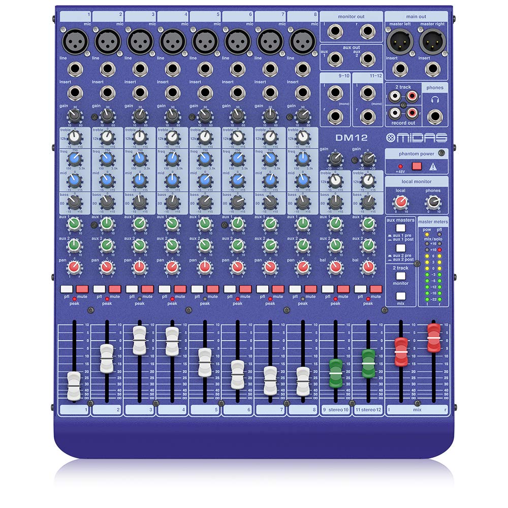 Midas Dm12 12 Input Analogue Live And Studio Mixer With Midas Microphone Preamplifiers