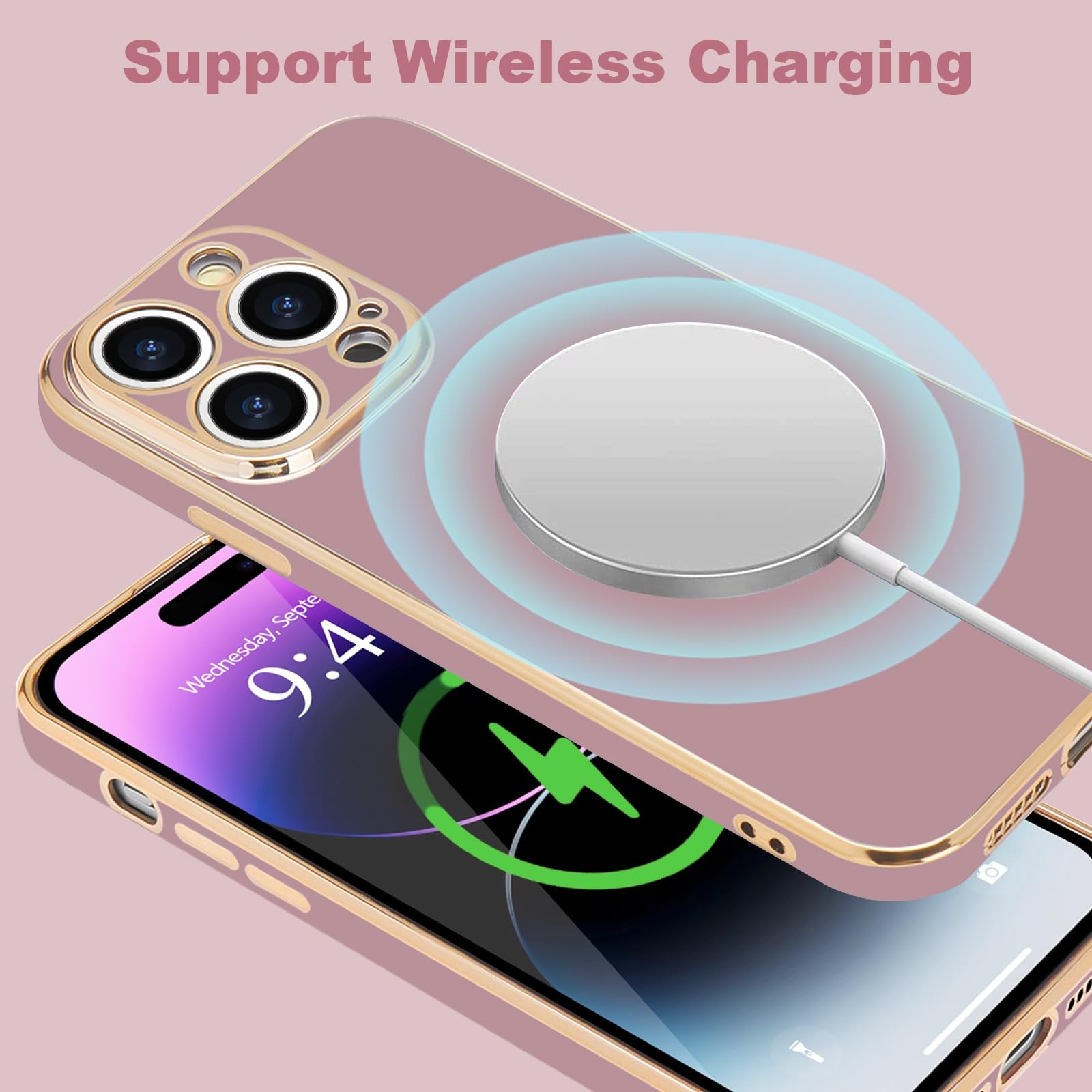 Lafunda For Iphone 14 Pro Max Case, Cute Slim Soft Silicone For Women Girls Luxury Pretty Plating Bumper Cover Lens Camera Prote