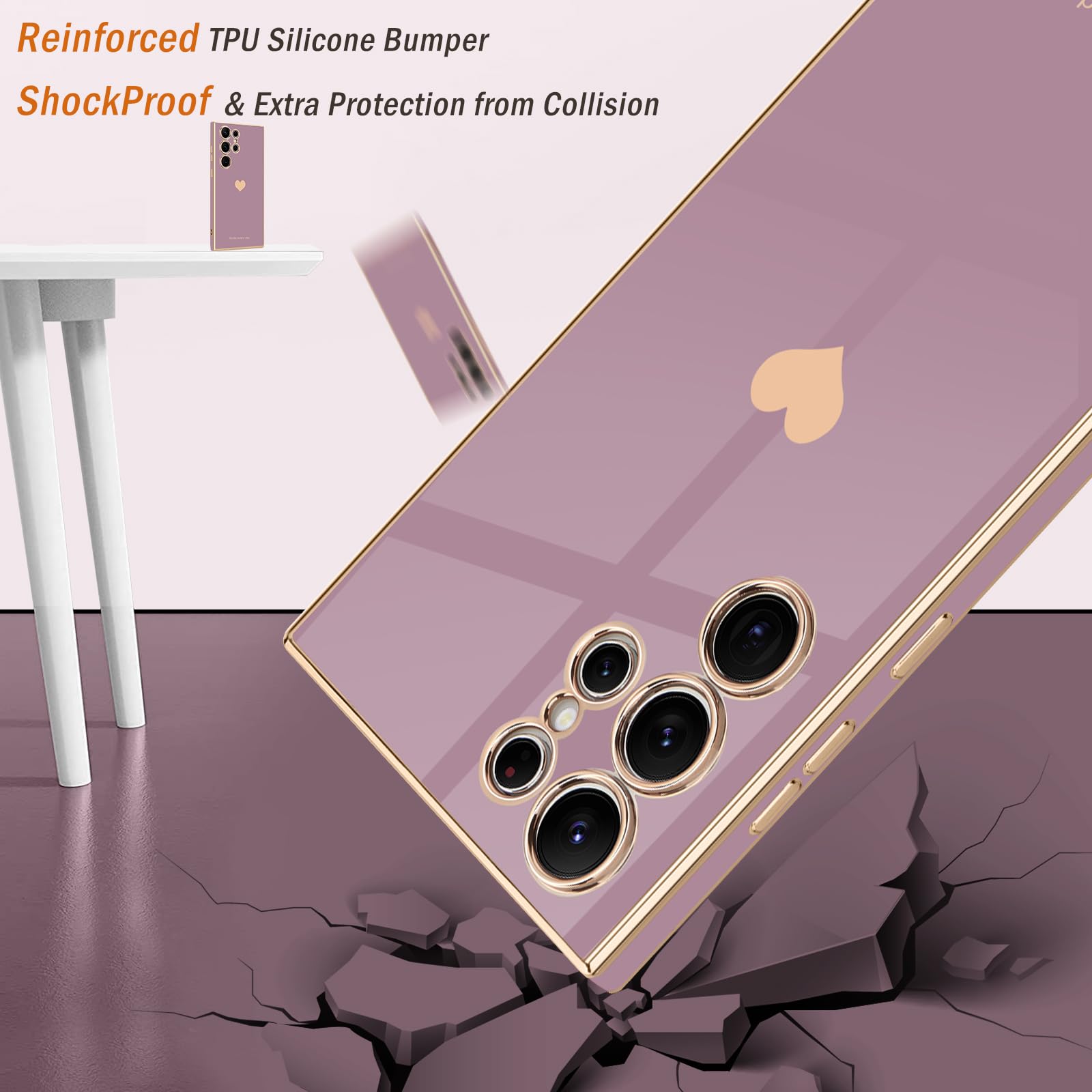 Teageo For Samsung Galaxy S24 Ultra 5G Case For Women Girl Cute Love Heart Luxury Soft Back Cover Raised Full Camera Protection