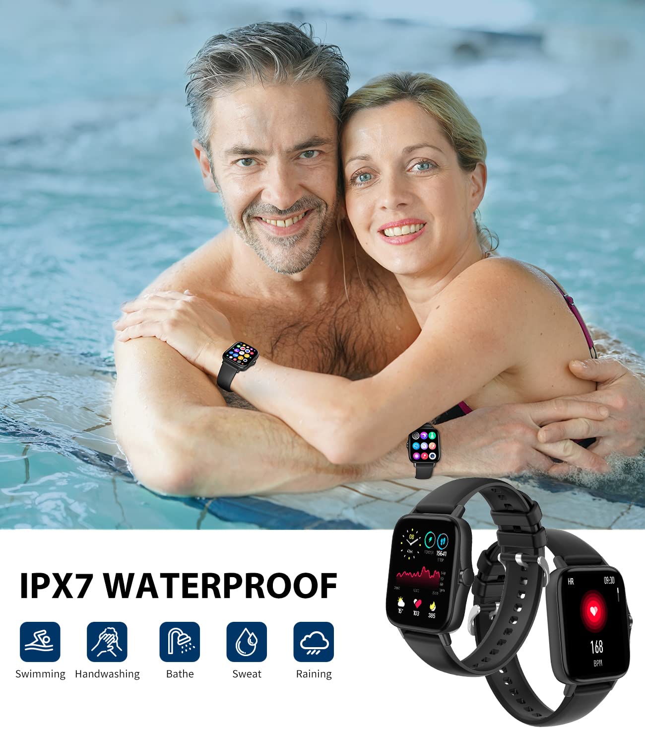 Egqinr Smart Watches For Men Women, 1.7 Hd Touch Screen Activity Fitness Tracker With Health Monitor And Sleep, Ip67 Waterproof