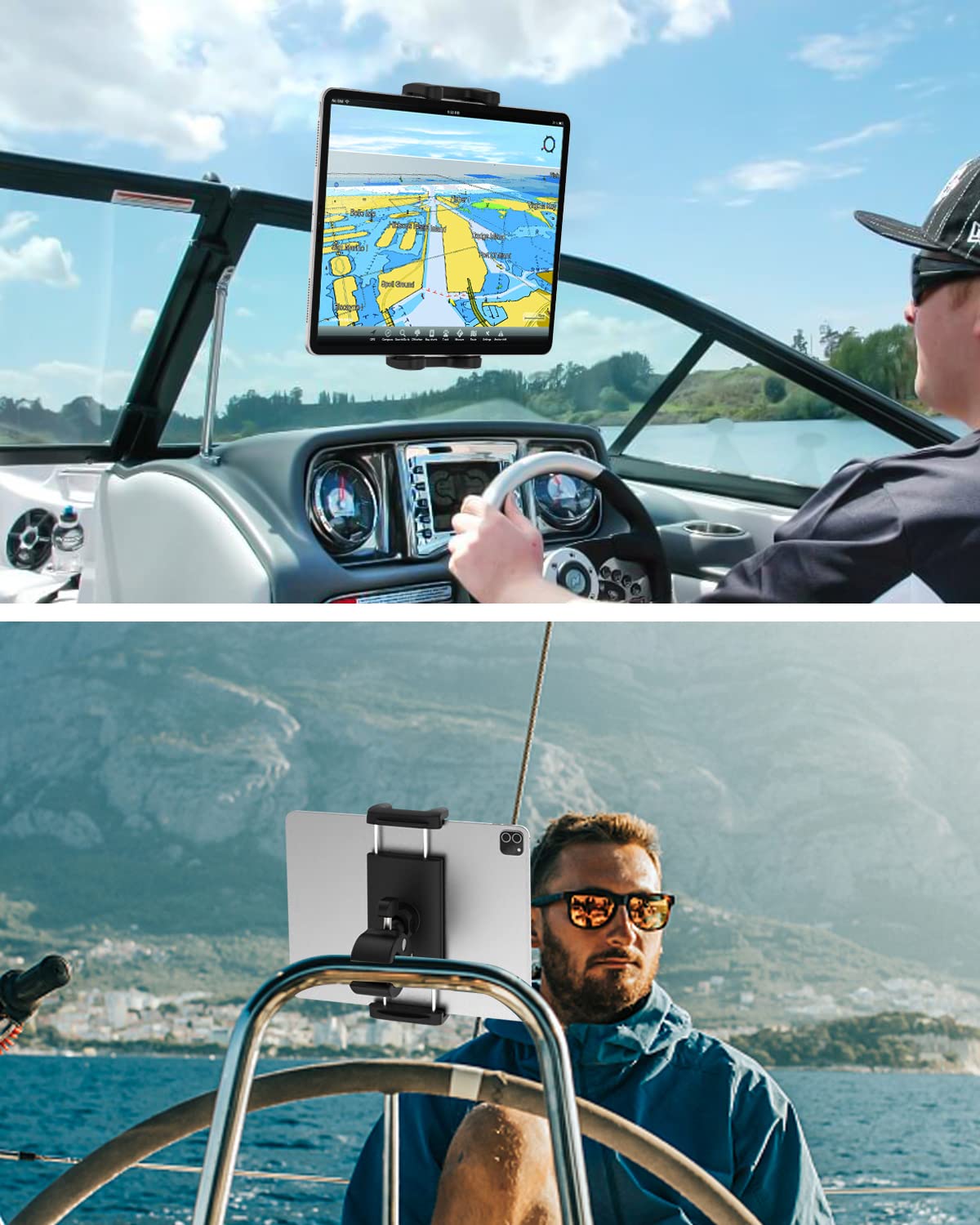 Dosvsi Boat Helm Tablet Holder, 360 Adjustable Marine Tablet Pole Mount, Sail Boat Pole Handle Phone Clamp, Bar Rail Post Tube C