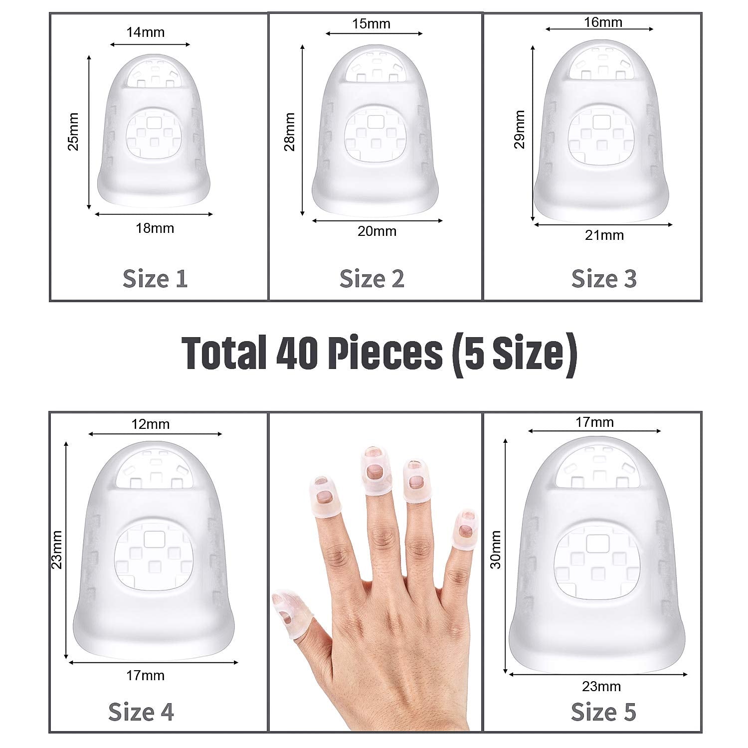 Frienda 40 Pieces Guitar Fingertip Protectors Silicone Finger Guards Anti Slip Finger Protection Covers Caps For Stringed Instru