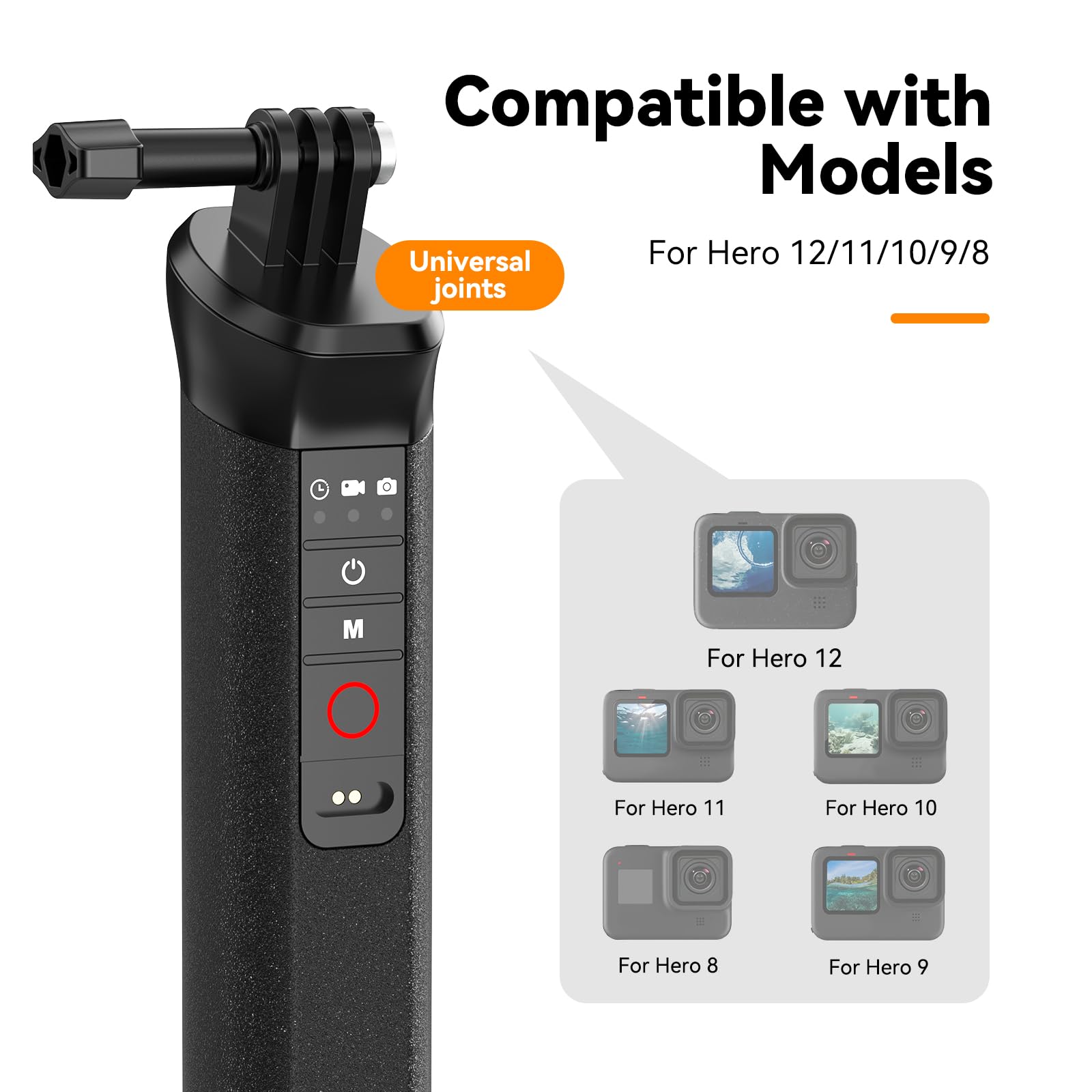 Floating Hand Grip With Remote Control Waterproof Monopod Compatible For Go Pro Hero13/12/11/10/9/8 Action Camera,Underwater Sno