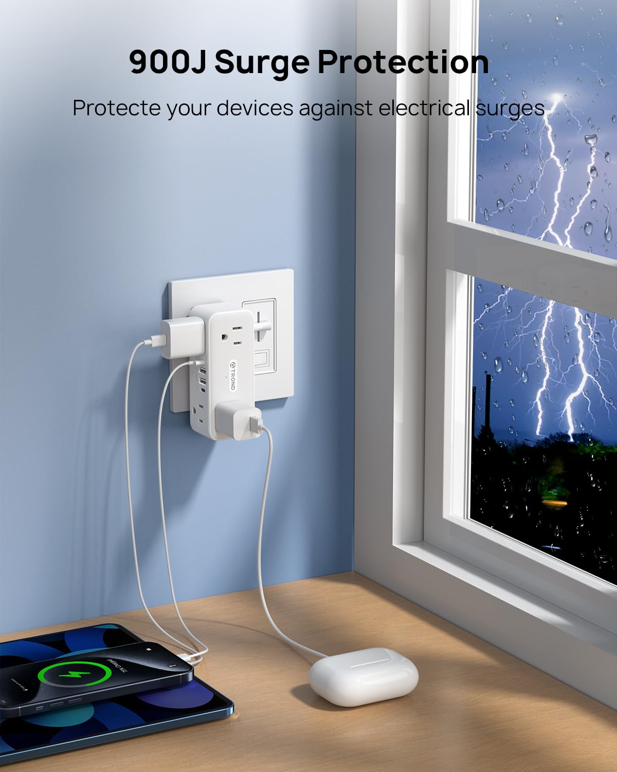 Trond Outlet Extender Surge Protector, 6 Ac Outlet Splitter With 360 Rotating Plug, Multi Plug Adapter With Pd 20W Usb C, 900J,