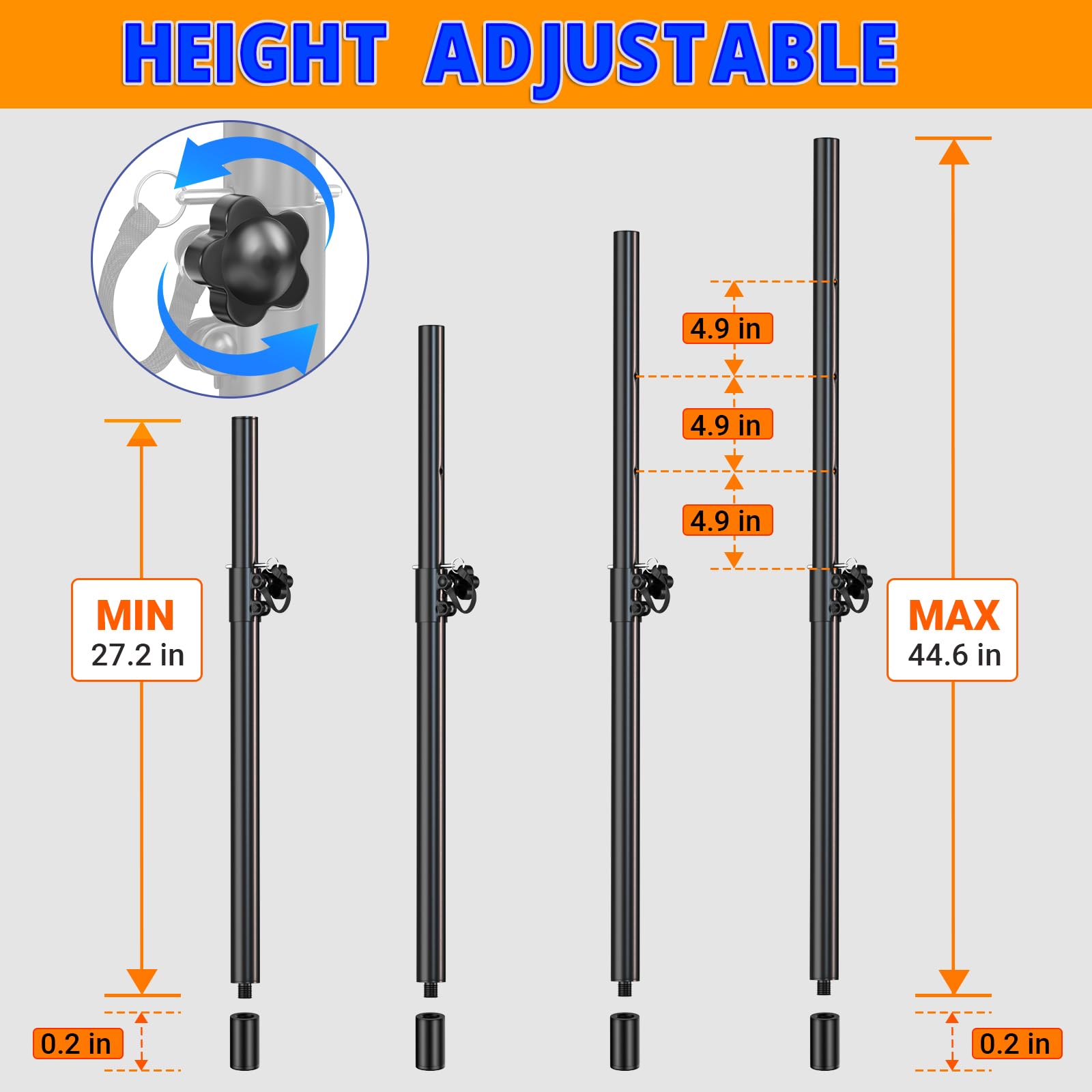 Qoope 2 In 1 Speaker Pole Mount For Subwoofer - Height Adjustable, M20 Threaded & 35Mm Adapter, 132 Lb Load Capacity