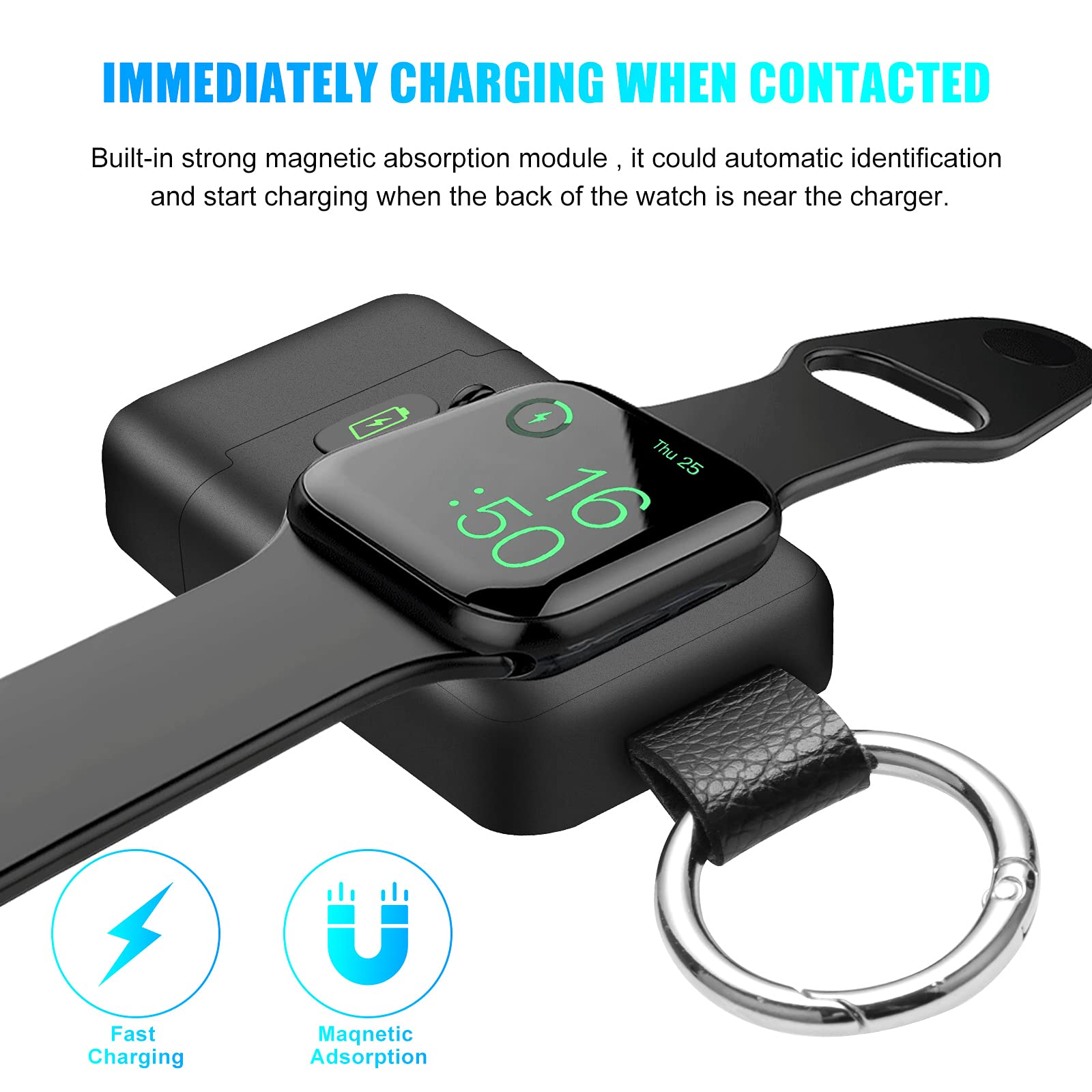 Portable Wireless Charger For Apple Watch,Huoto Iwatch Charger 1400Mah Smart Keychain Power Bank,Portable Magnetic Iwatch Charge