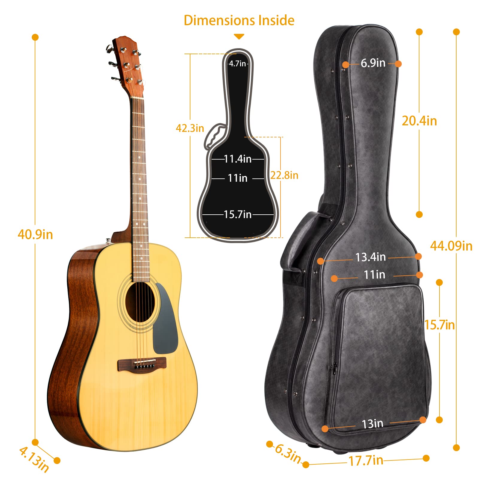 Cahaya Guitar Case Acoustic Hardshell 0.8In Thick Padding Waterproof Pu With 3 Pockets And Storage Box Inside Hard Guitar Case F