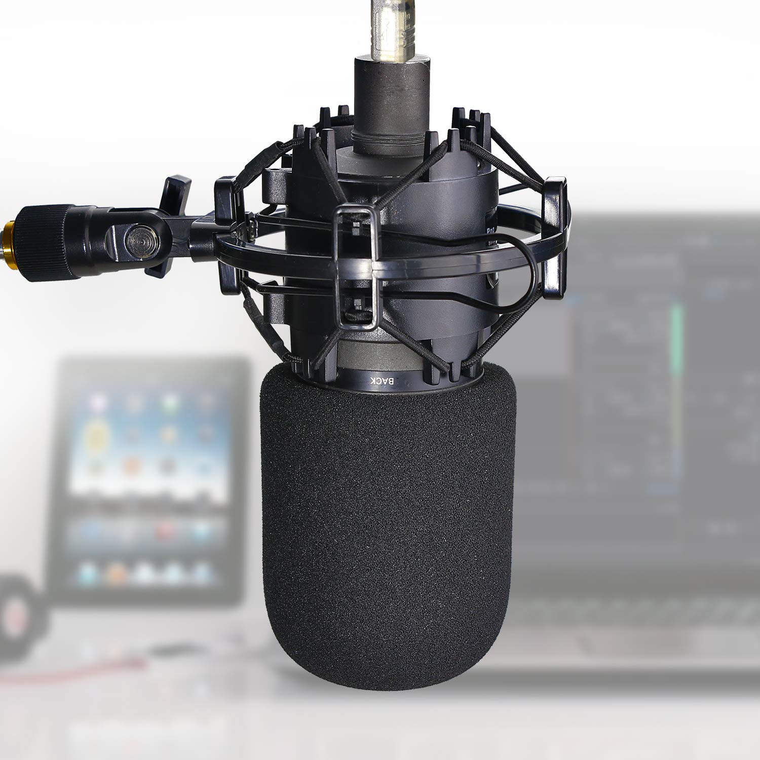 Sunmon At2020 Shock Mount With Windscreen, Shock Mount Stand With Foam Pop Filter For Audio Technica At2020 At2035 At4040 At2020