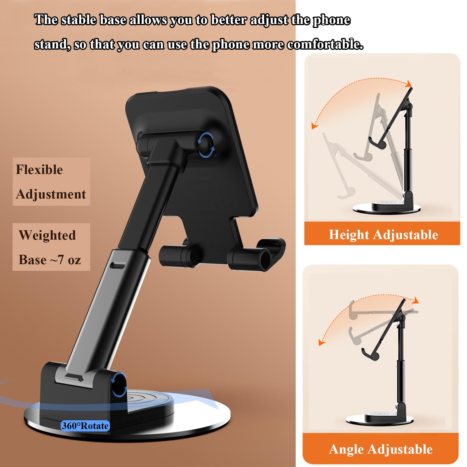 Rotatable Cell Phone Stand For Desk, Height Angle Adjustable Phone Holder Portable Phone Stand Compatible For Most Smartphones I