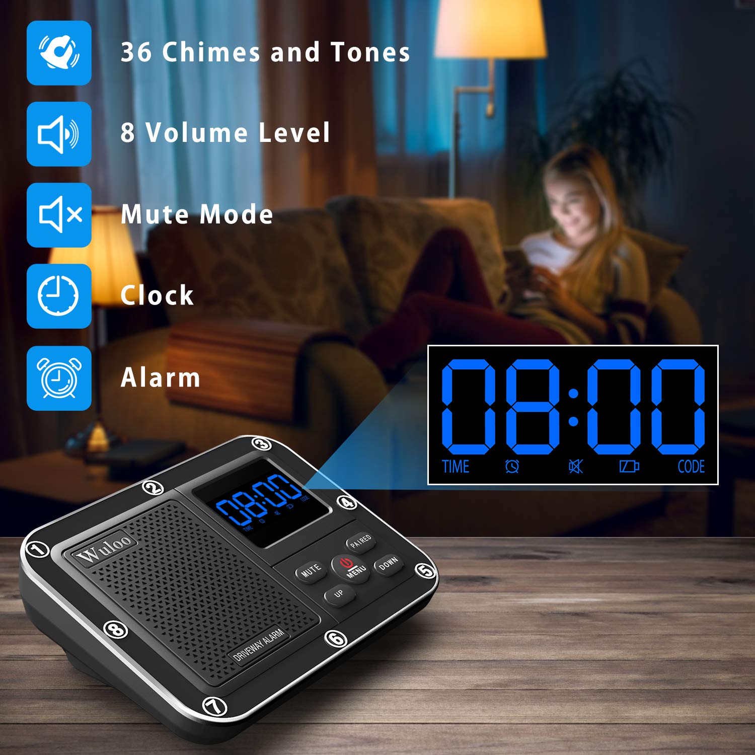 Wireless Driveway Alarm 1800 Feet Long Range Motion Sensor Alert System Driveway Detector For Home With 1800Mah Rechargeable Bat