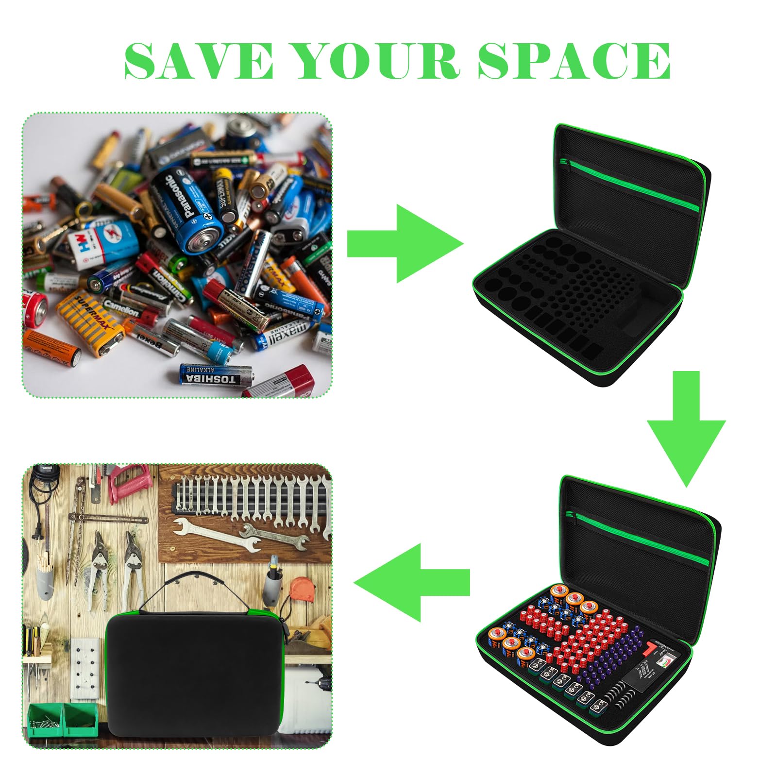 Stukcaze Battery Organizer Storage Case With Tester For Aa Aaa C D 9V Battery Holder 7 Batteries Variety Pack 111 Batteries Mesh