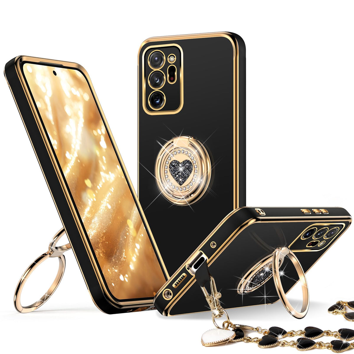 Xyz For Galaxy Note 20 Ultra Case With Stand, Note 20 Ultra Phone Case With Double Ring,Women Girls Cute Love Heart Luxury Bling