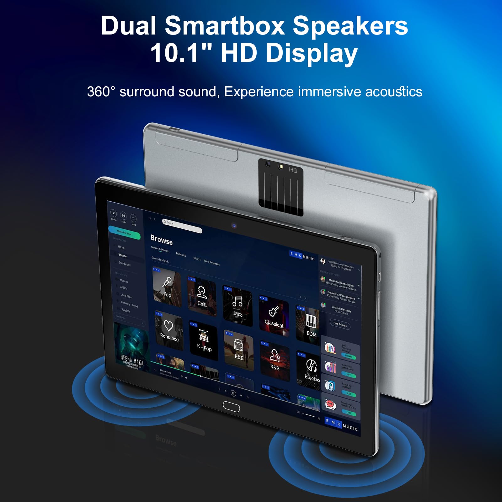 Tablets 10.1 Inch Android 12 Tablet, 8+64Gb+1Tb, Dual Camera, Ips Fhd Display, 2.4G/5G Dual Band Wifi, Bluetooth, 6000Mah Batter