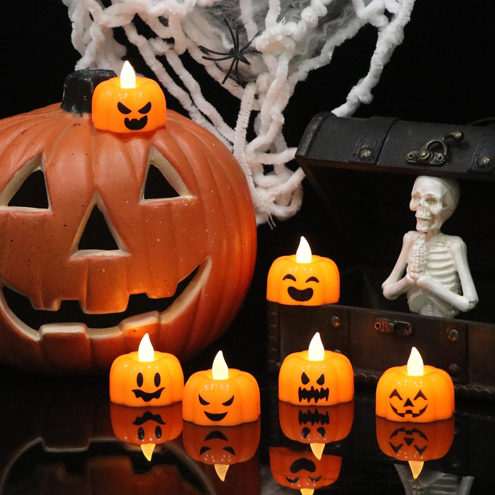 Wondise Halloween Flameless Candles, Pumpkin Battery Operated Candles With Timer, Led Flickering Votive Tealight Spooky Candles