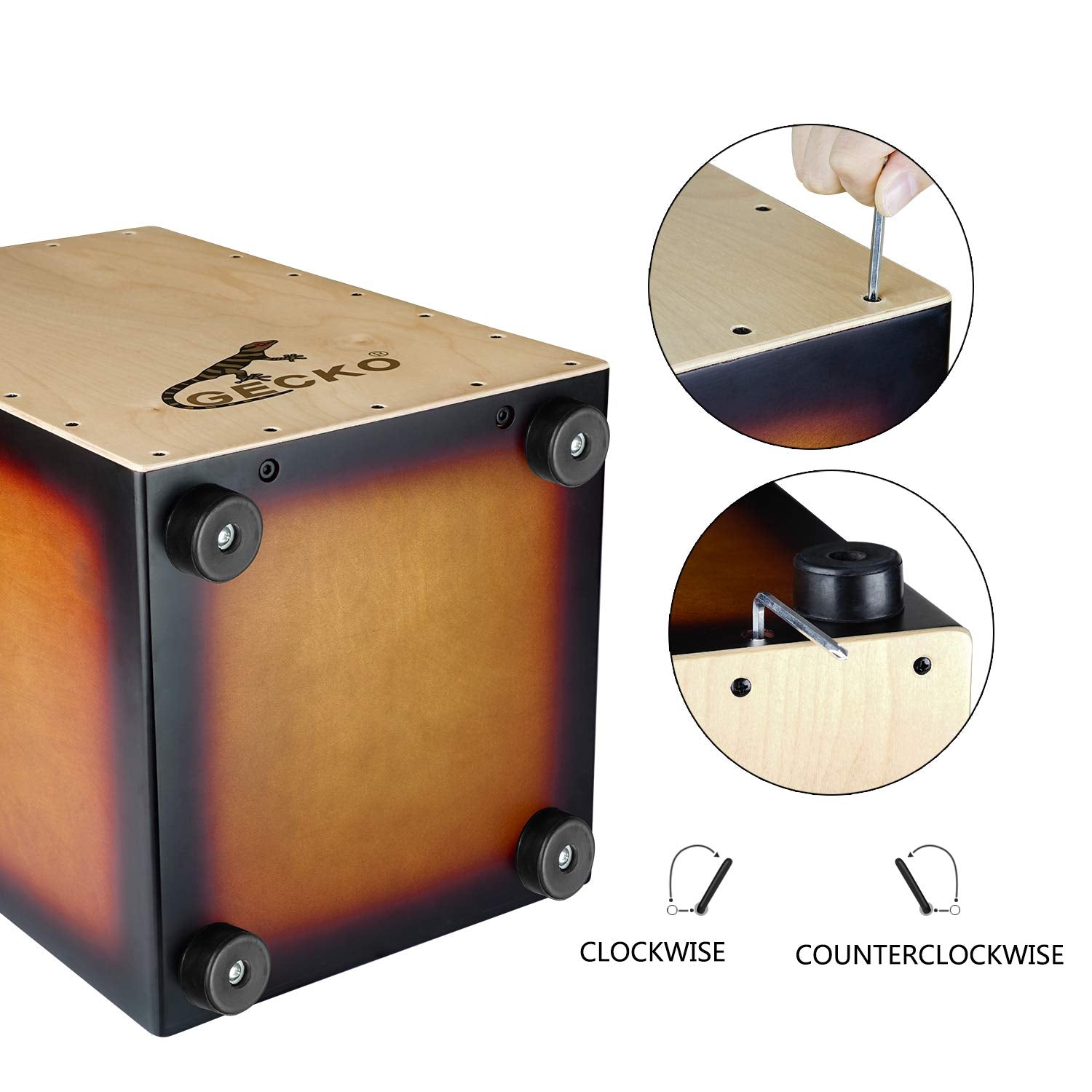Gecko Cajon Box Drum Wooden Percussion Box, With Internal Adjustable Guitar Strings