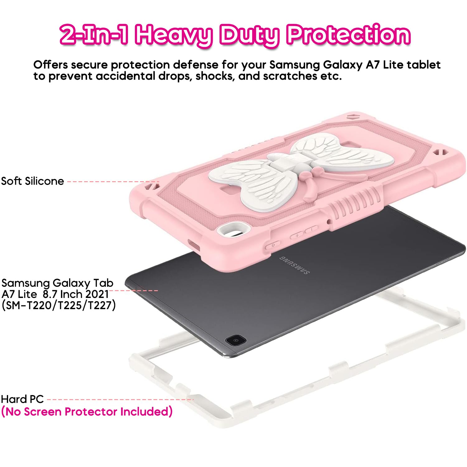 Dreamerx Case For Samsung Galaxy Tab A7 Lite 8.7 Inch 2021 Kids Girls W/Butterfly Kickstand Carrying Shoulder Strap Shockproof R