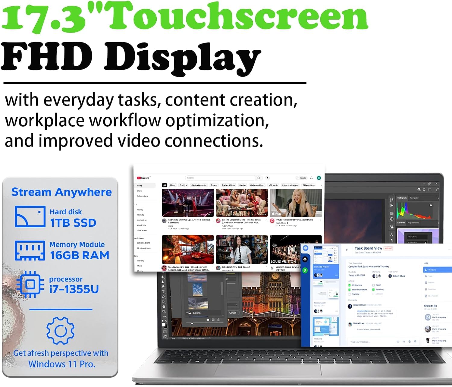 Hp Premium Touchscreen Business Laptop - 17.3'' Fhd+, 13Th Gen Intel I7-1355U, 32Gb Ram, 2Tb Pcie Ssd, Webcam, Fingerprint Reade