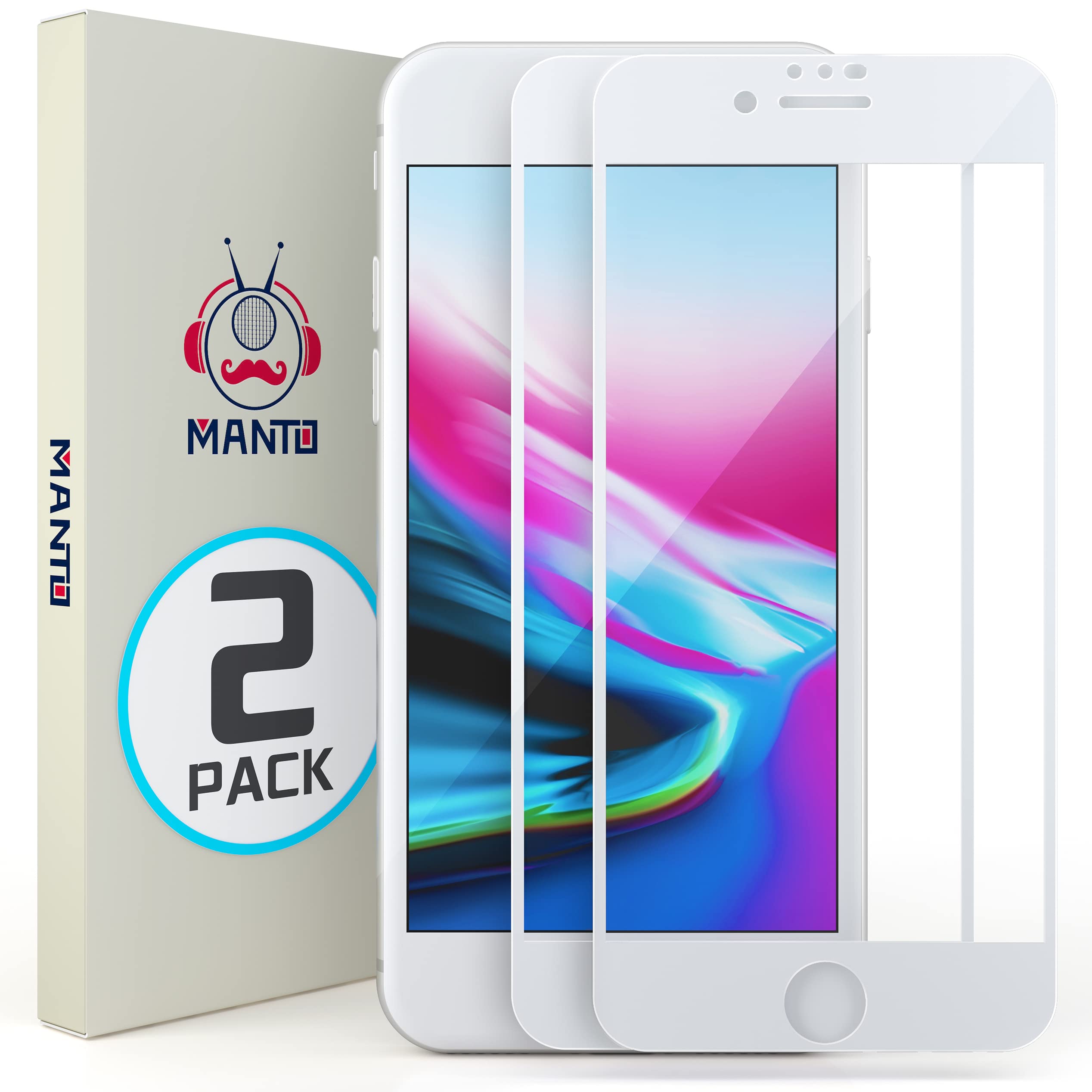 Manto 2 Pack Screen Protector For Iphone Se 3 (2022), Iphone Se 2020, Iphone 8, Iphone 7, Iphone 6S/6 Full Coverage Tempered Gla
