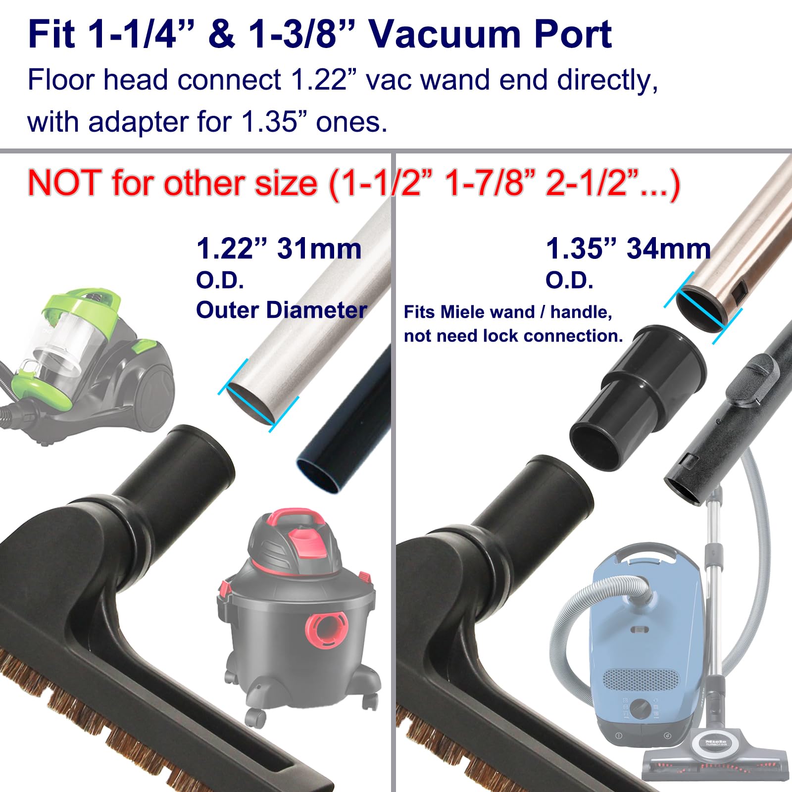 Portek 12 Wide Hardwood Universal Vacuum Floor Brush 1 1/4 (1.25In 32Mm) Inner Diameter With Soft Horse Hair Bristles, 360 Swive