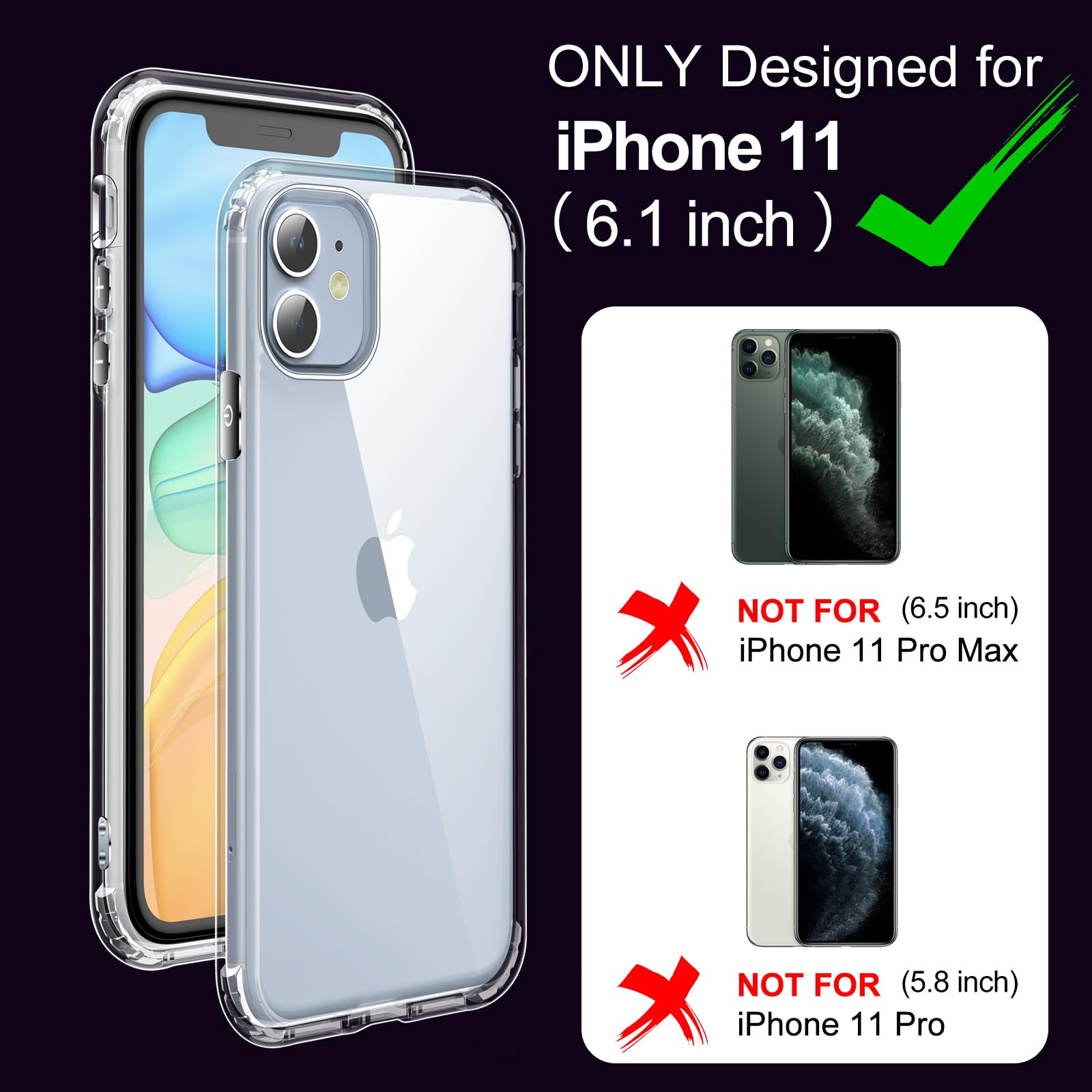 Jaroco For Iphone 11 Phone Case 6.1 Inch, Anti Yellowing Shockproof Phone Bumper Cover, Anti Scratch Clear