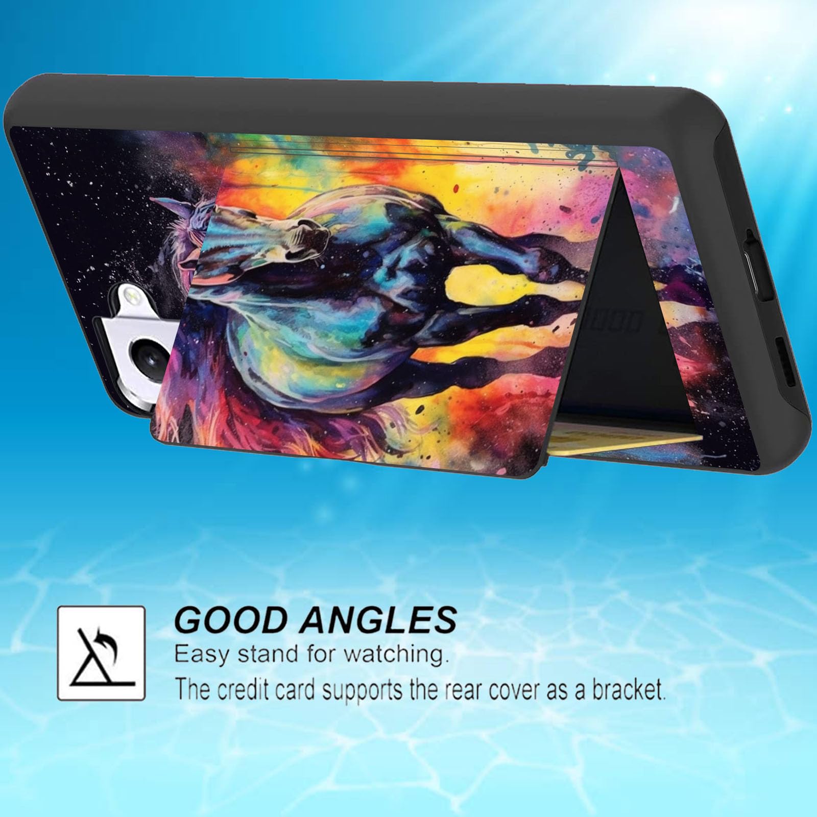 Fgdrfgrw Designed For Galaxy S24 5G Card Holder Credit Card Wallets Case,Dual Layer Hybrid Shockproof Drop Protection With Kicks