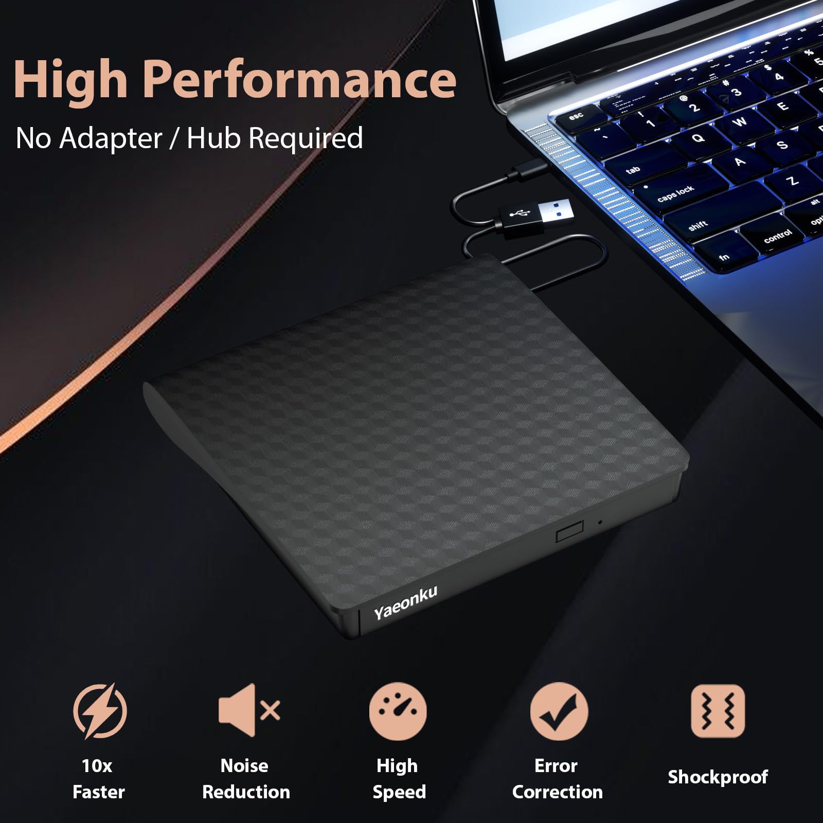 Yaeonku External Bluray Drive, Usb 3.0 And Type C Blu Ray Burner Player Slim 3D Optical Blu Ray Dvd Cd Player Compatible With Wi