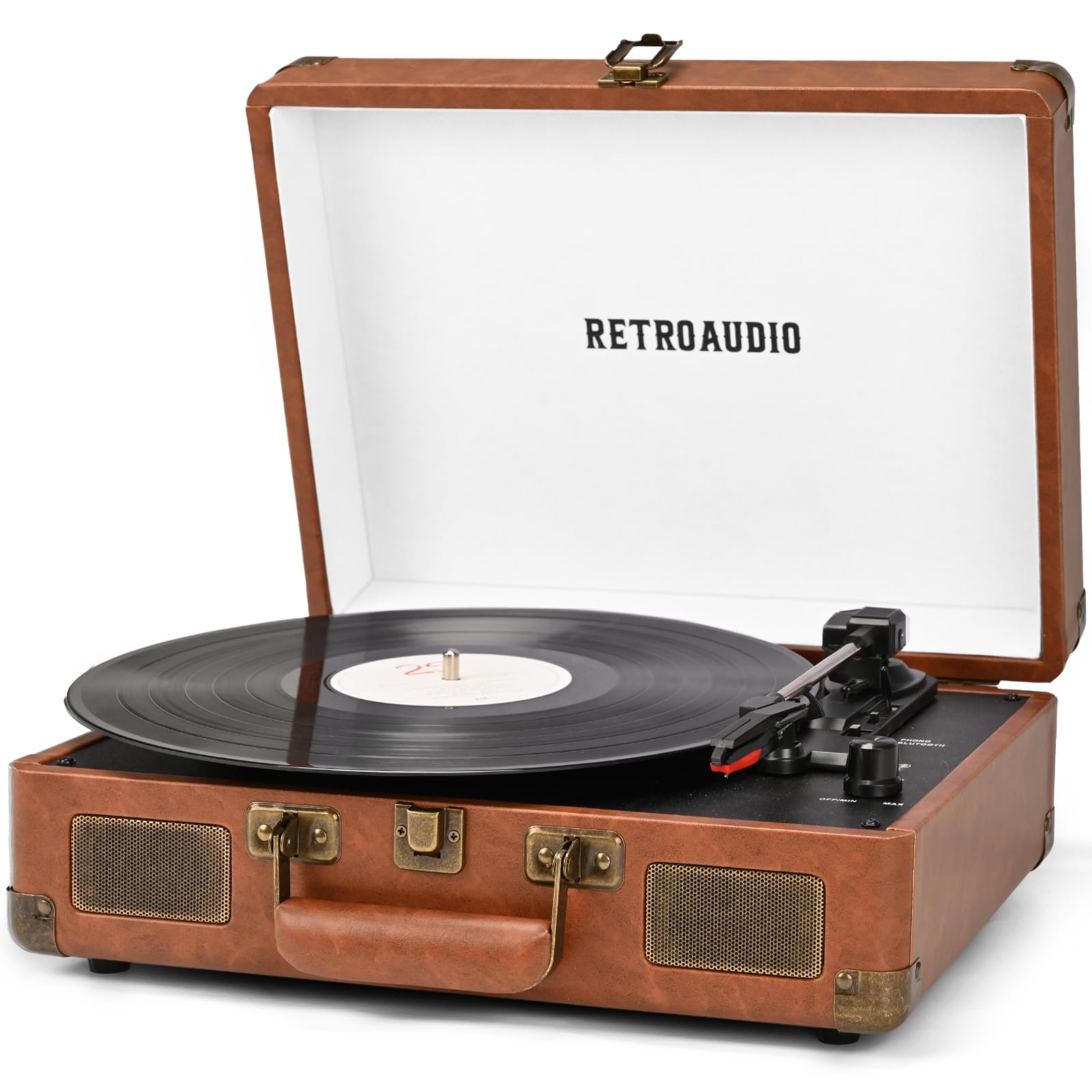 Vinyl Record Player 3-Speed Bluetooth Portable Suitcase Records Player with 2 Built-in Stereo Speakers, Belt-Driven Turntable fo