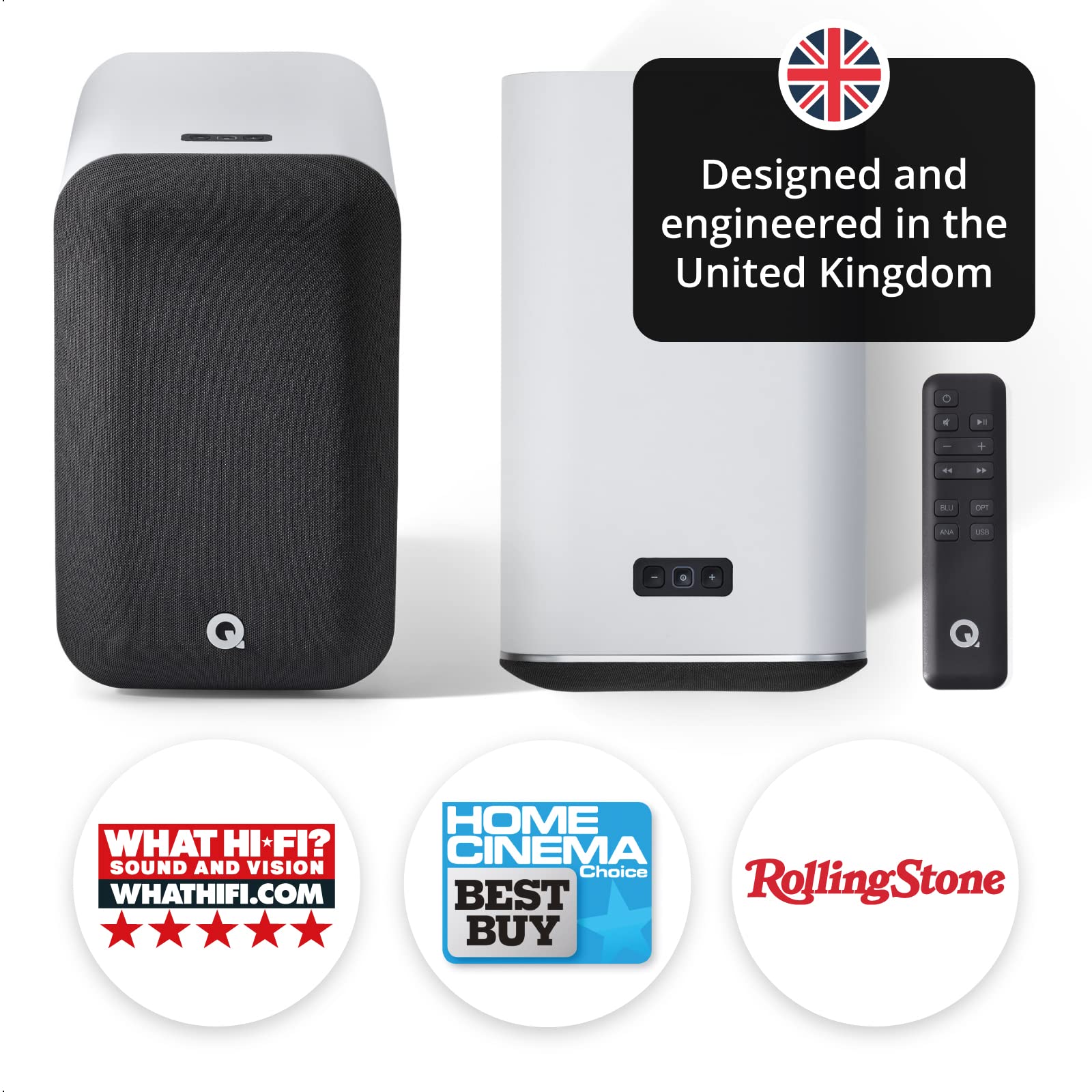 Q Acoustics M20 Bluetooth Speakers - HD Wireless Music System, 0.9" Tweeter, 4.9" Mid Bass, White