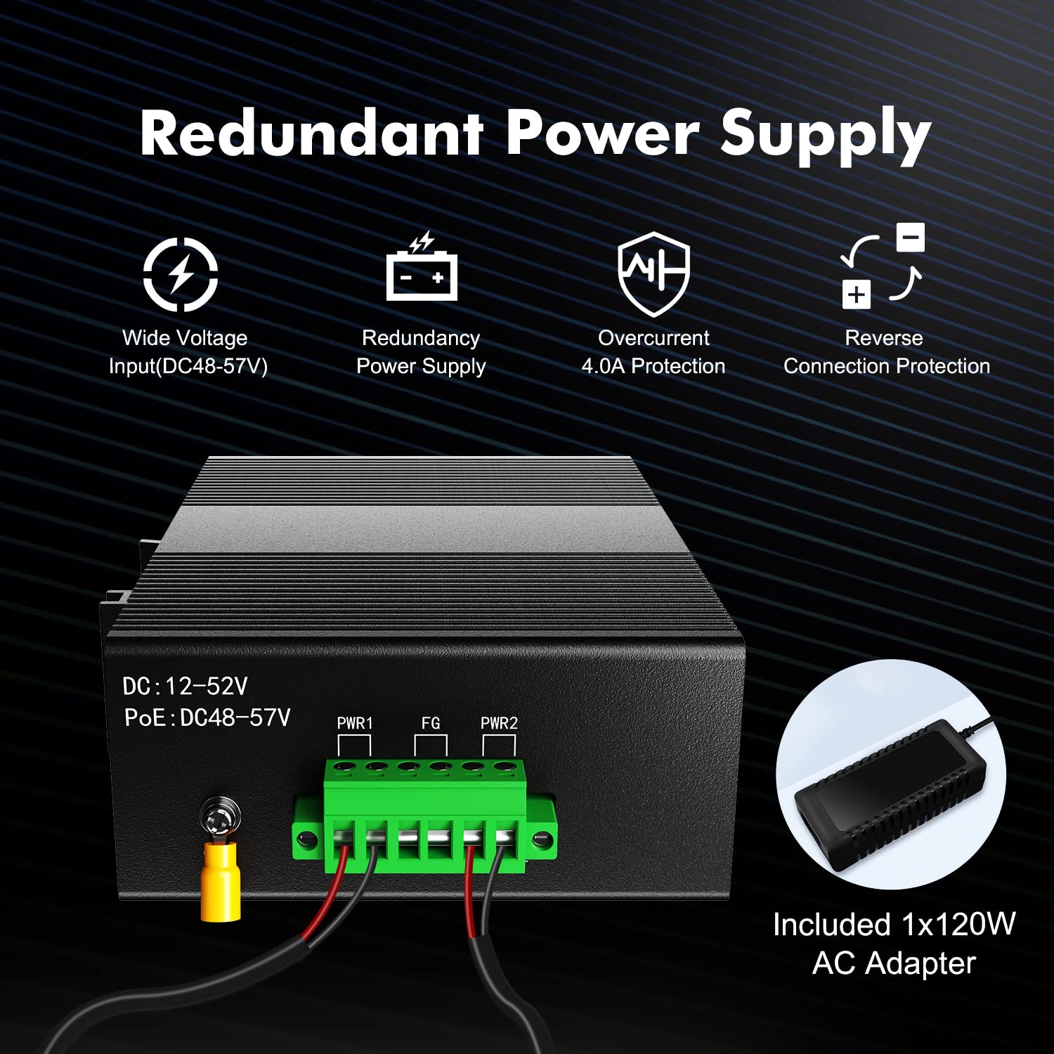 Mokerlink 8 Port Poe Gigabit Industrial Din-Rail Ethernet Switch, 96W Poe+ Power, 16Gbps Switching Capacity, Ip40 Rated Unmanage