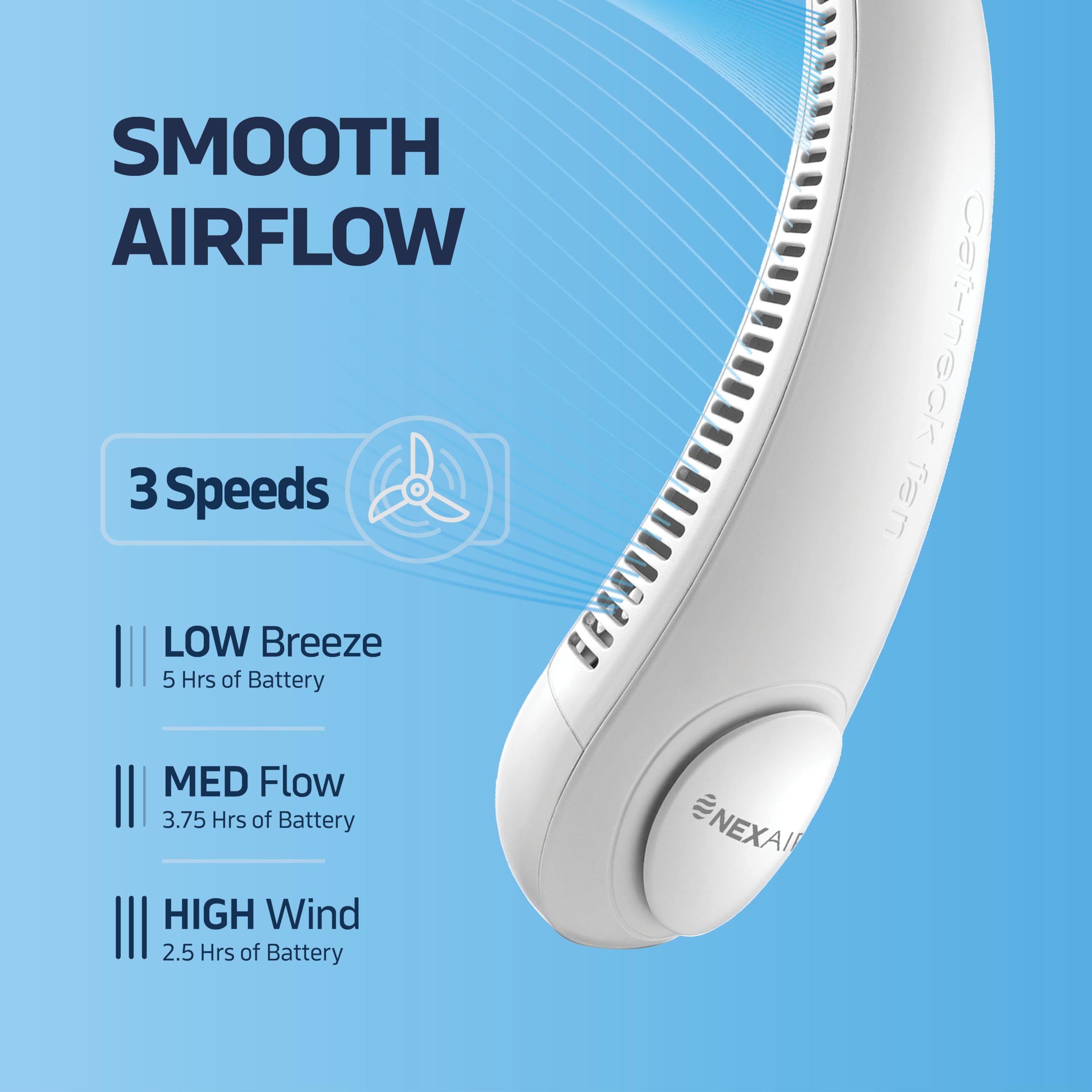 Nexair Portable Neck Fan   3 Speed Rechargeable Bladeless Neck Fan, Adjustable Personal Neck Fan For Women & Men Modern Design,