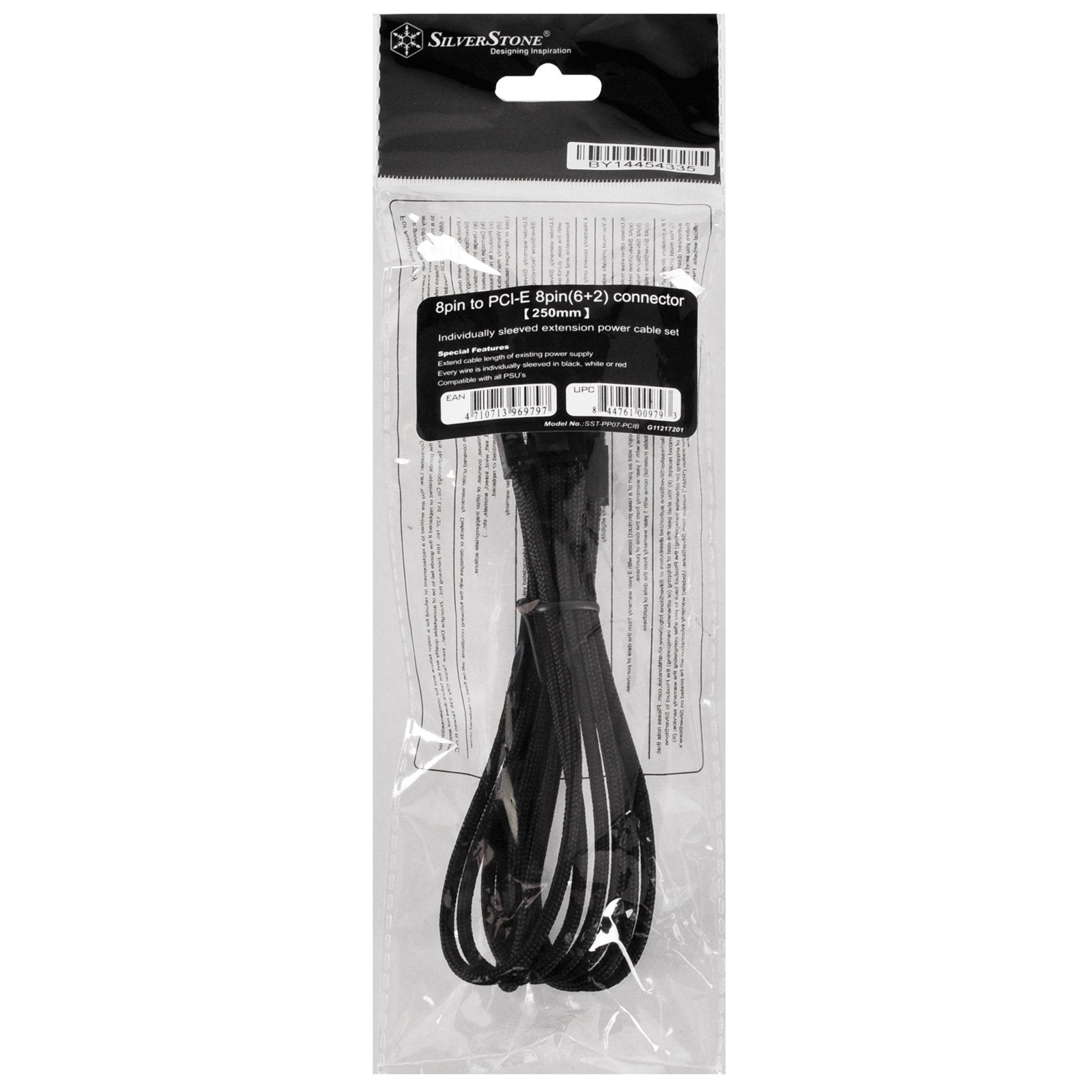 Sst Pp07E Pcib,  6+2Pin Black Sleeve Extension Cable, 18Awg, Black Cable Comb X 4