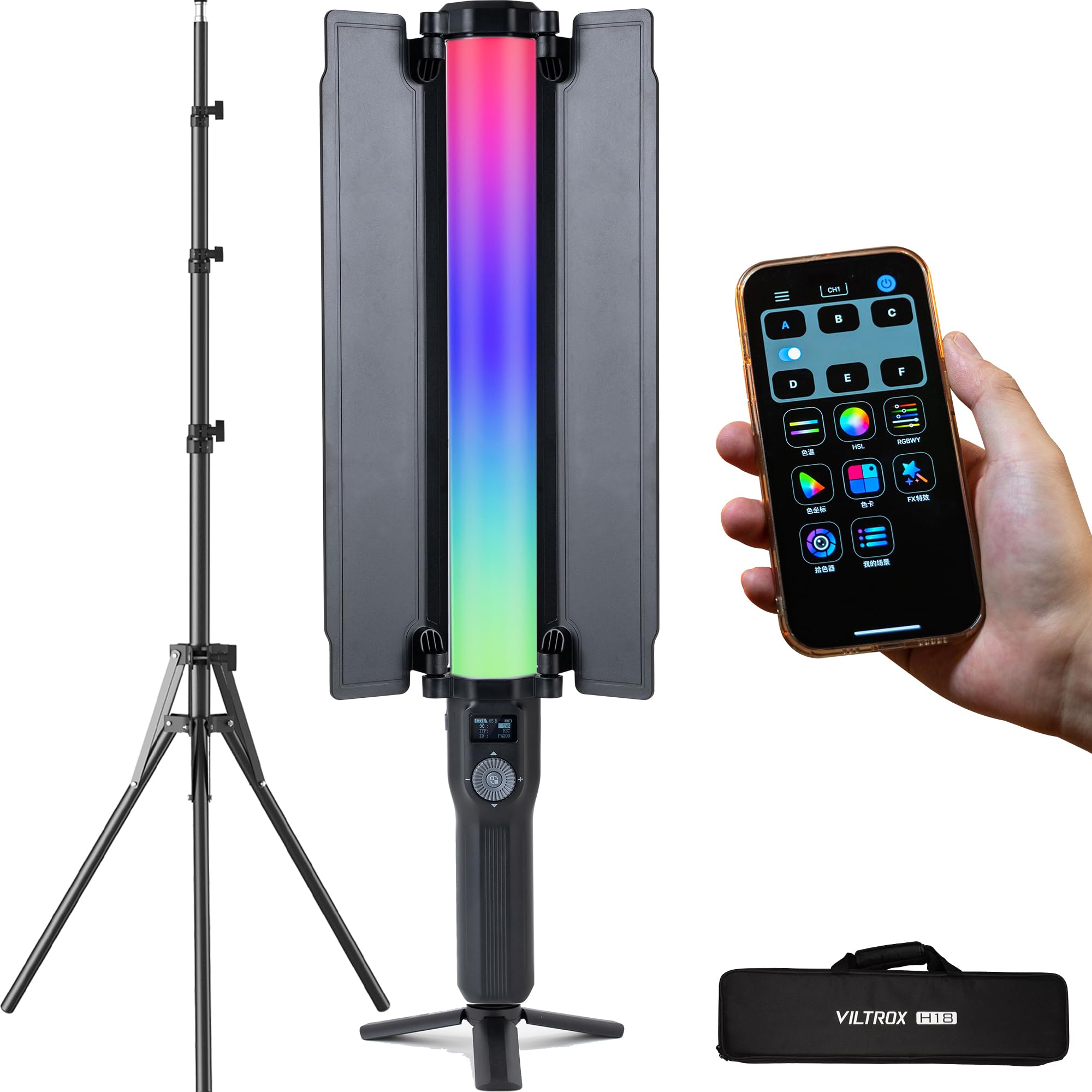 VILTROX 18W Photography Video Lighting Wand Kits with 79 Tall Tripod Stand Photography Stick RGB Led Light Wand Video Wand Baffl