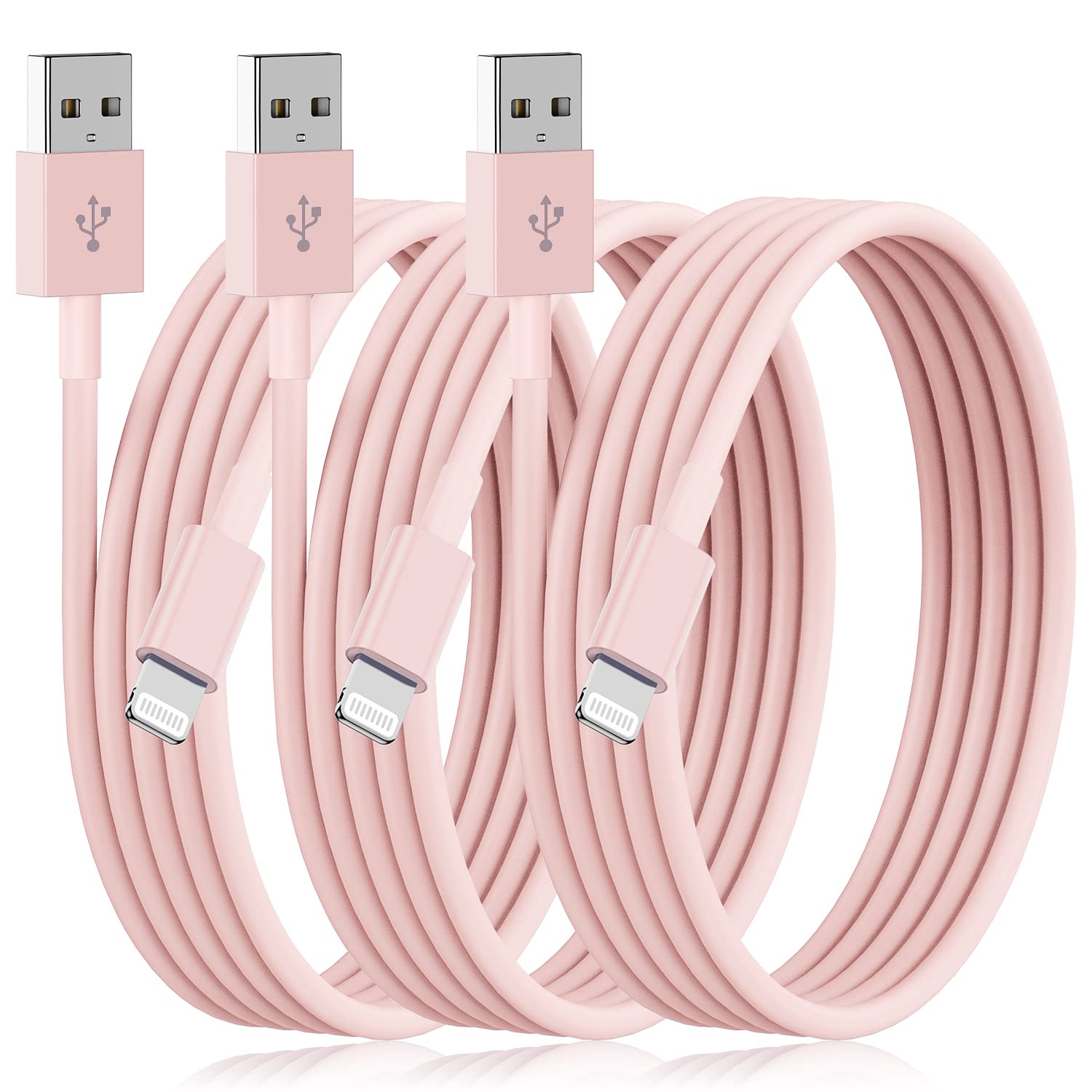 Essri For Iphone Charger 10 Ft 3Pack Pink, Usb To Lightning Cable 10 Foot, Extra Long Fast Charging Cord 10 Feet Compatible With