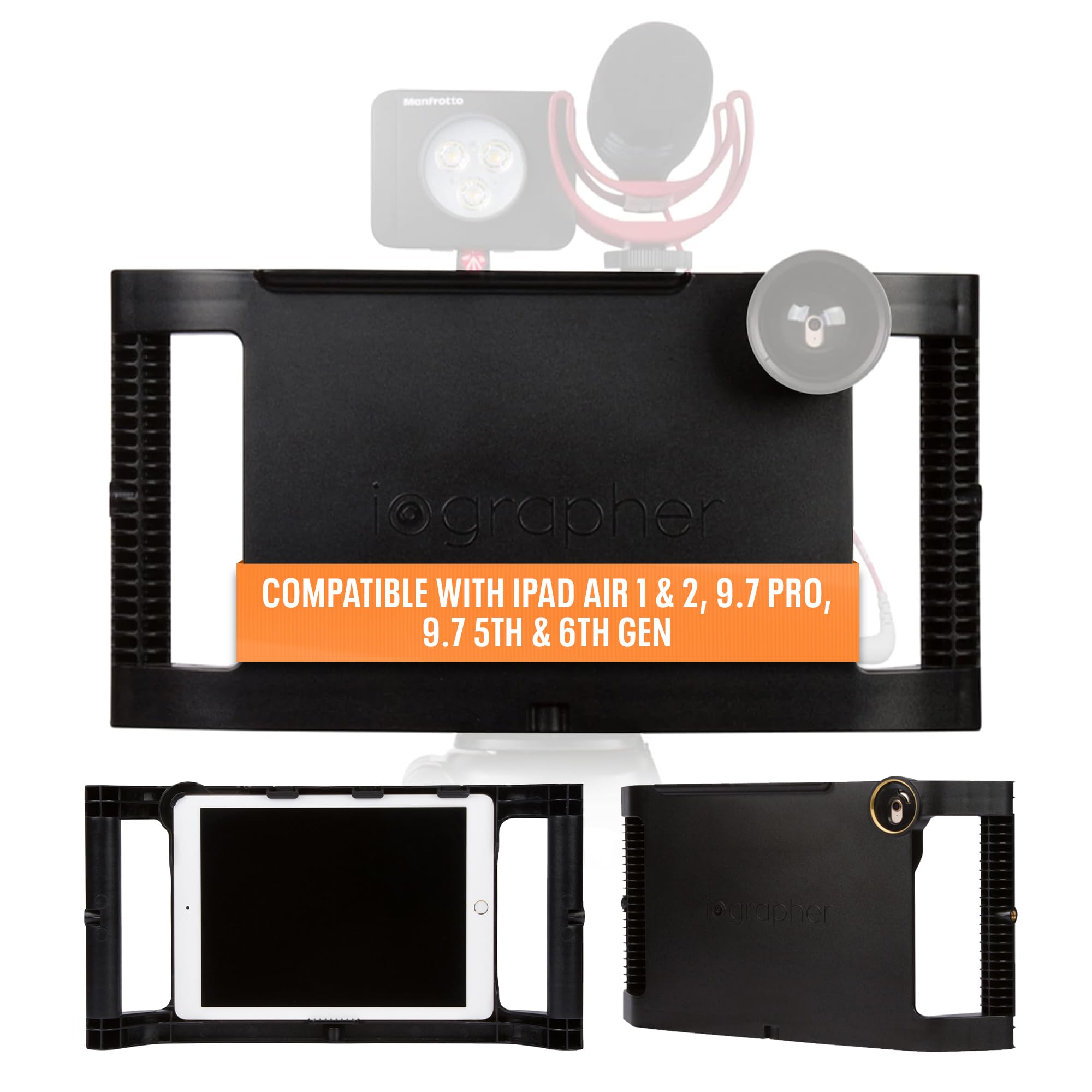 iOgrapher iPad Case with Handles for Tripod Compatible w/iPad 9.7 - iPad Camera Mount for iPad Air 1 & 2, iPad Pro 5th & 6th Gen