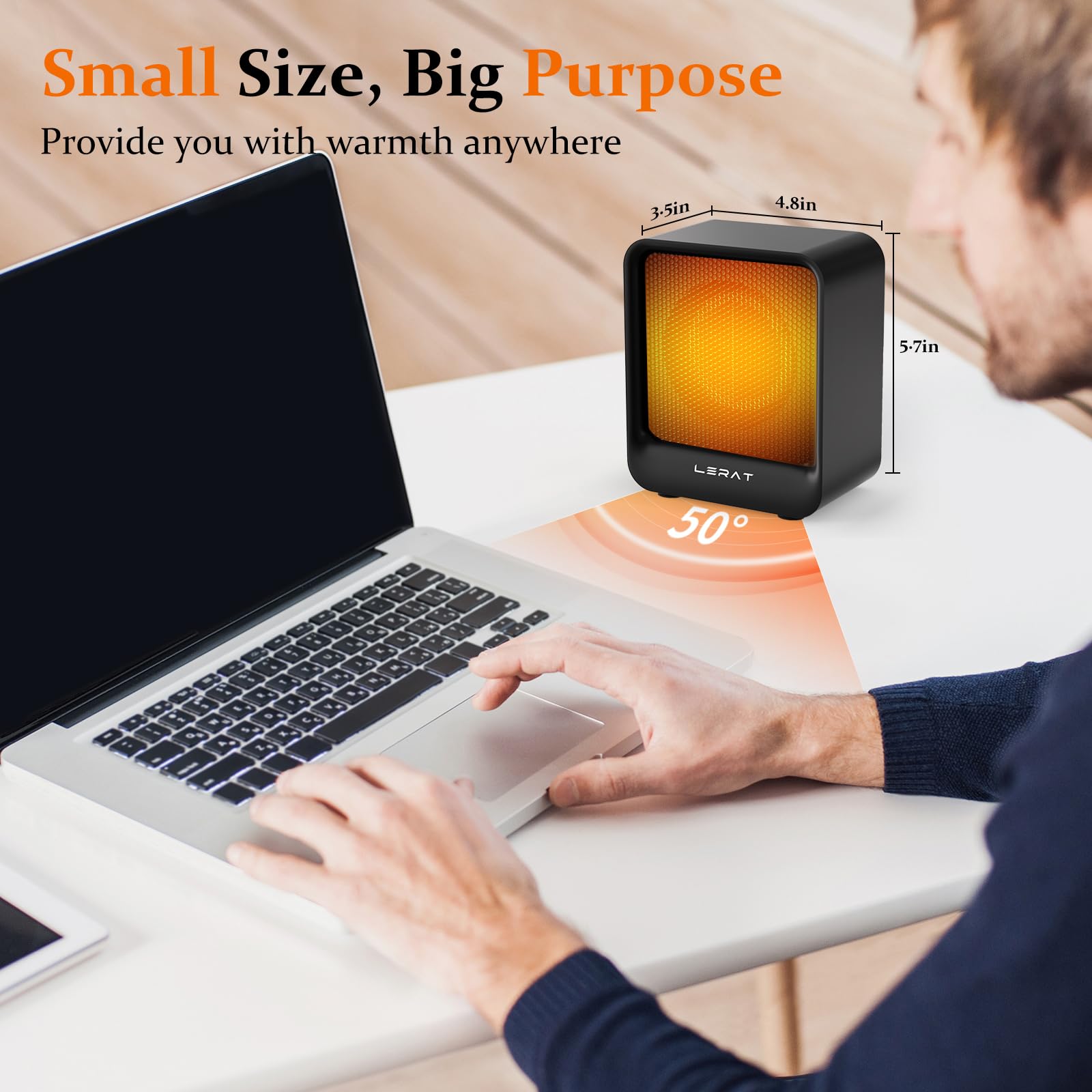 Electric Space Heater, Small Heater For Indoor Use, 500 Watts High Output & 2 Speeds, Mini Personal Heater For Office Desk Campi