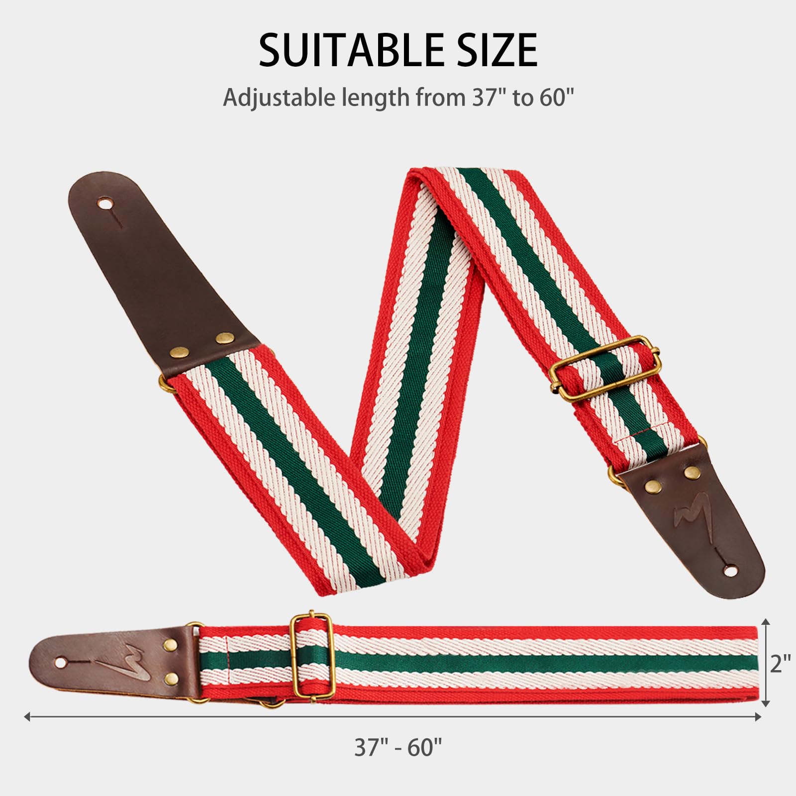 Musily Guitar Strap, Modern Embroidery Cotton & Extended Leather Ends For Bass, Acoustic & Electric Guitar Excellence, Enjoy Com