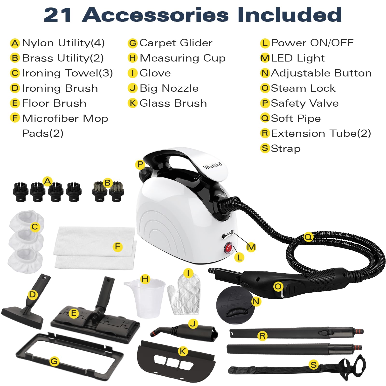 Steam Cleaner, Multipurpose Powerful Steamer With 21 Accessories, Portable Handheld Steam Mop With 38Oz Tank, Natural Cleaning F