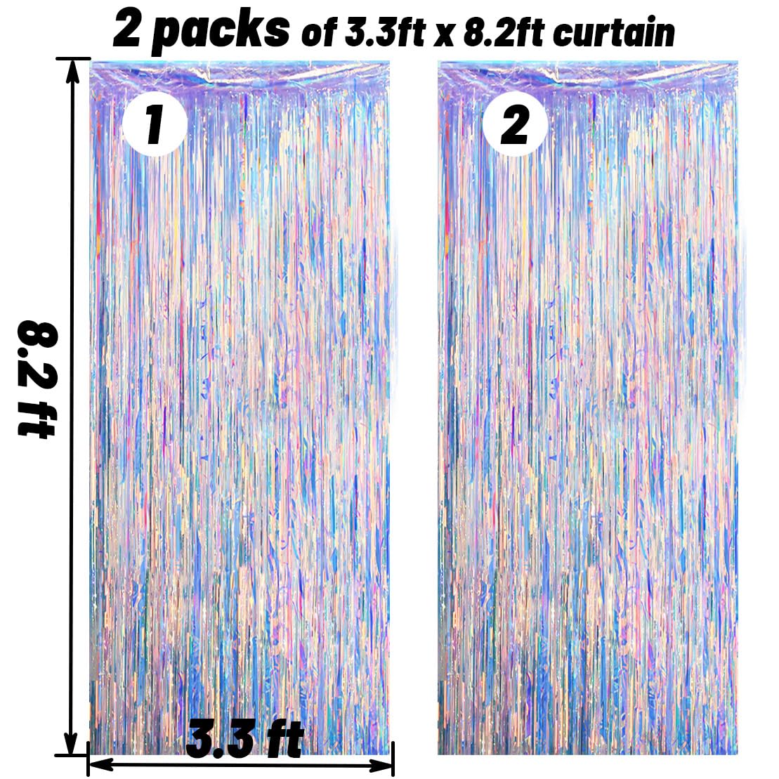 Lilf Gorgeous Holographic Iridescent Fringe Curtain   2 Pack Of 8.3Ft X 3.3Ft Tinsel Streamer For Wedding Birthday Party Bridal/