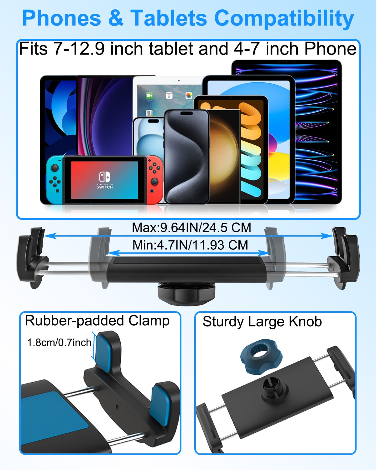 Kolasels Cup Holder Tablet Mount For Car, 360� Adjustable Ipad Cup Holder Mount, Cup Holder Tablet Holder For Truck, Compatible With Ipad Pro Air Mini, Galaxy Tabs, 4.7 12.9' Tablet & Phone