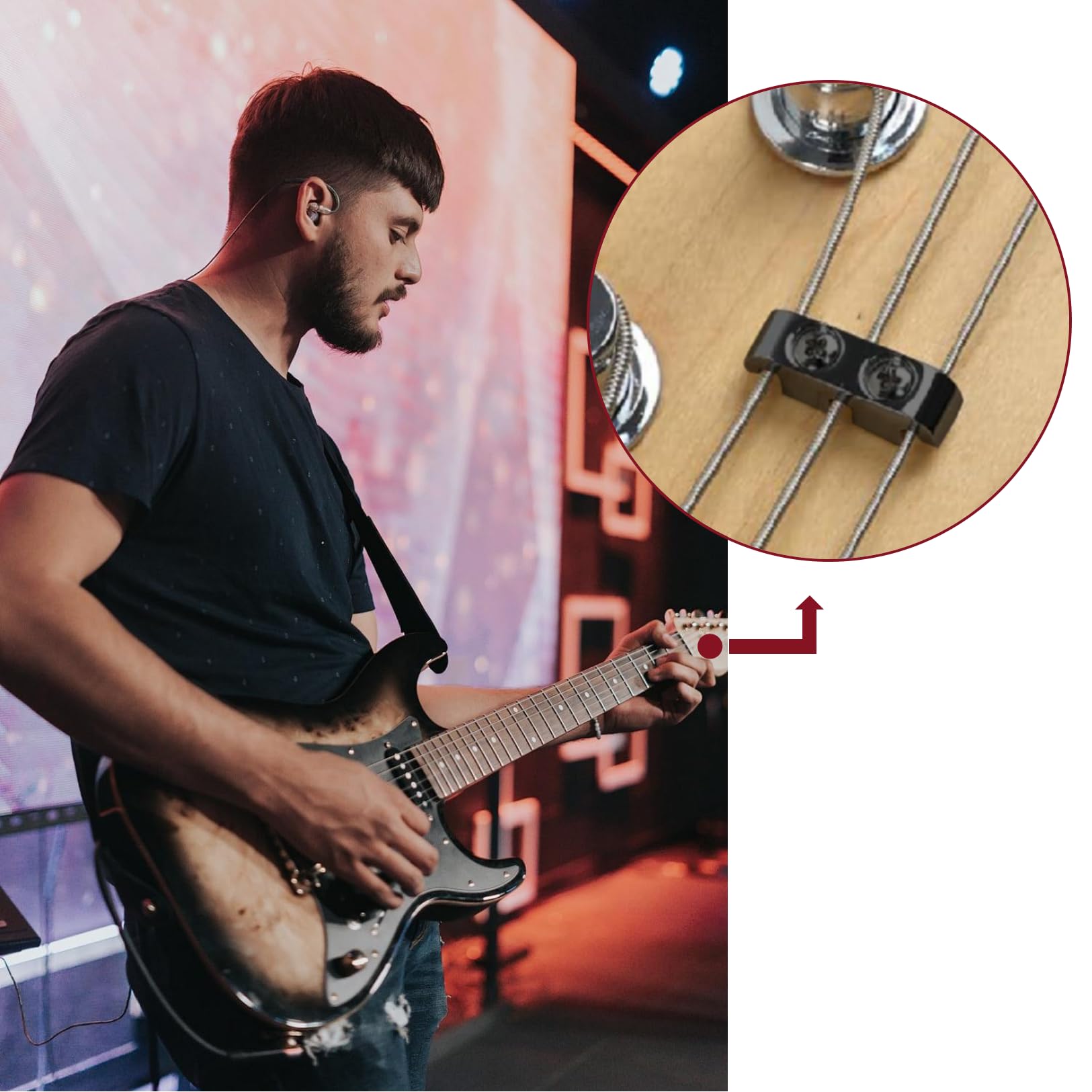 Cashbeat Brass Bass String Retainer, Black String Tree With Mounting Screws (For Electric/Precision Bass)