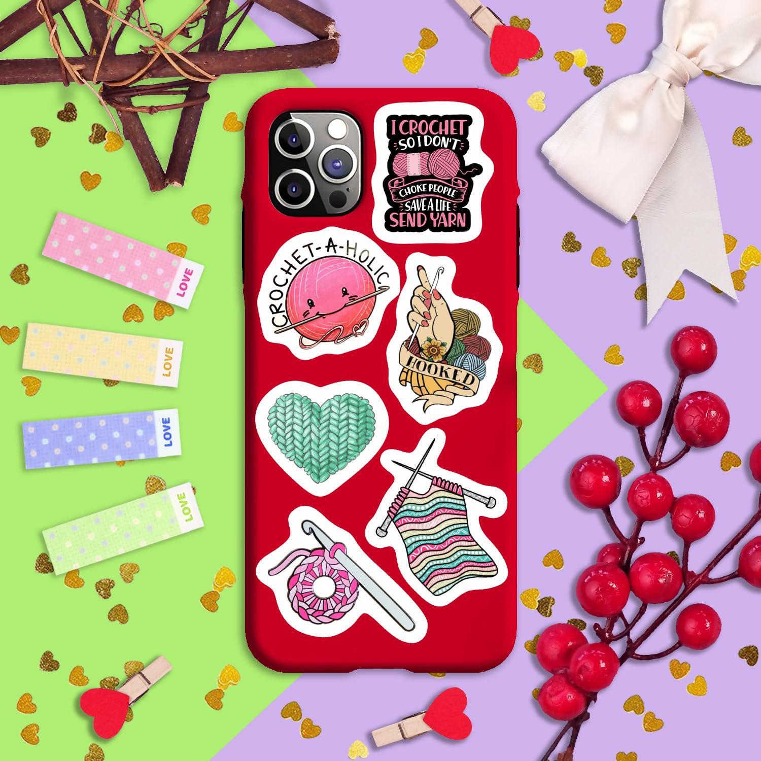 100Pcs Crochet Stickers And Knitting Stickers For Water Bottle And Laptop   Waterproof Vinyl Yarn Decals Laptop Decals