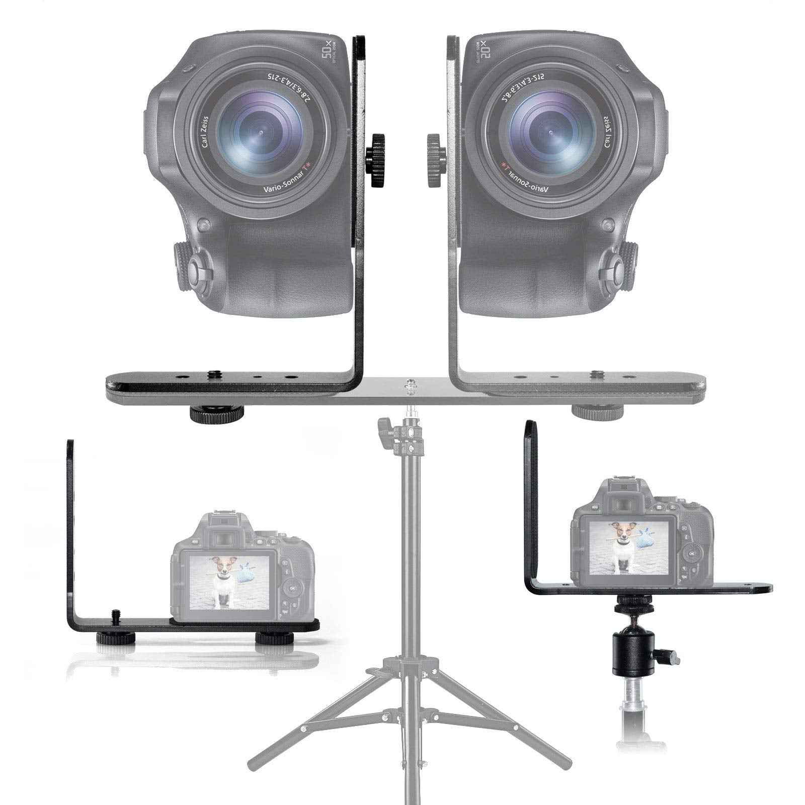 Exmax Metal Aluminum Alloy L Shape Flash Light Camera Bracket Holder 1/4 '' Screw + Mini Tripod 360 Degree Ball Head For Dslr Ca