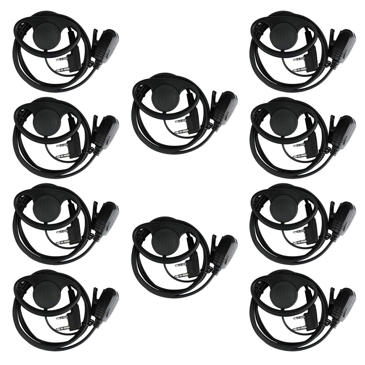 Retevis Walkie Talkie Earpiece With Mic, D Shape, Double Wire, 2 Pin, For Rt22 Rt68 Rt21 H 777 Rt22S Rb45, Compatible With Baofeng Uv 5R Pxton Walkie Talkie, Two Way Radio Headset(10 Pack)