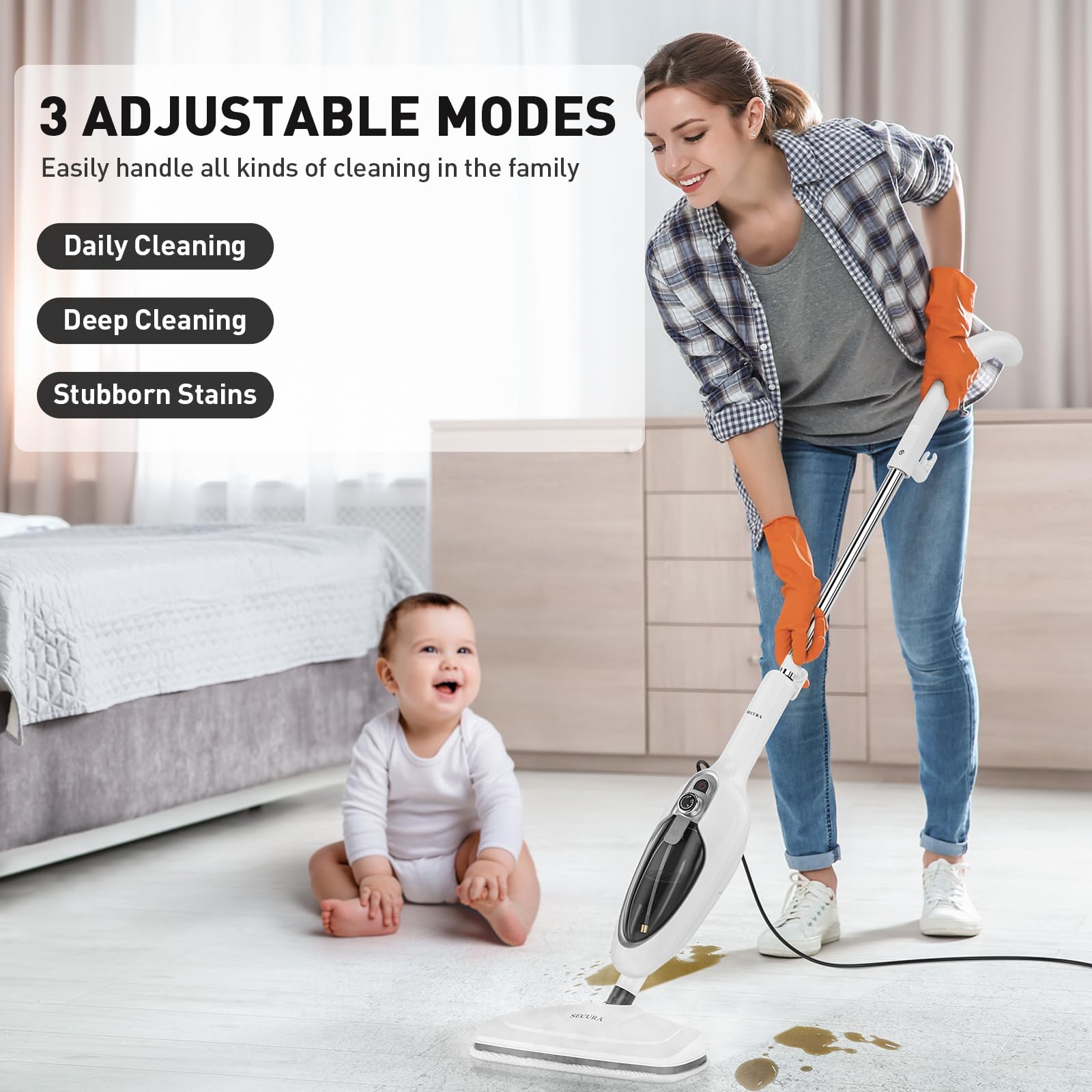 Secura Steam Mop 10 In 1 Convenient Detachable Steam Cleaner, White Multifunctional Cleaning Machine Floor Steamer With 3 Microf