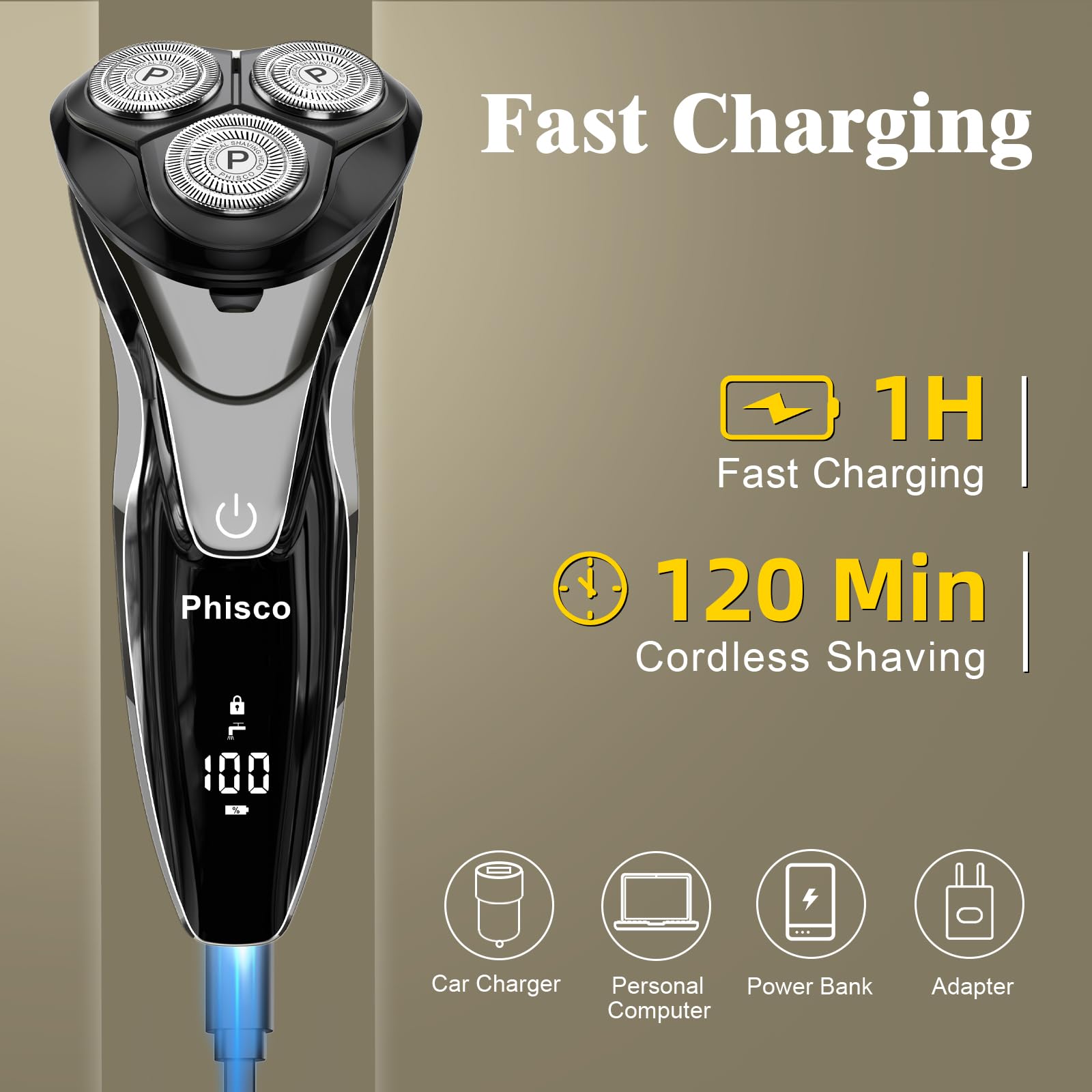 Electric Razor For Men   Phisco Electric Shavers For Man Face, Usb Rechargeable, Waterproof Wet Dry Razors With Pop Up Trimmer,