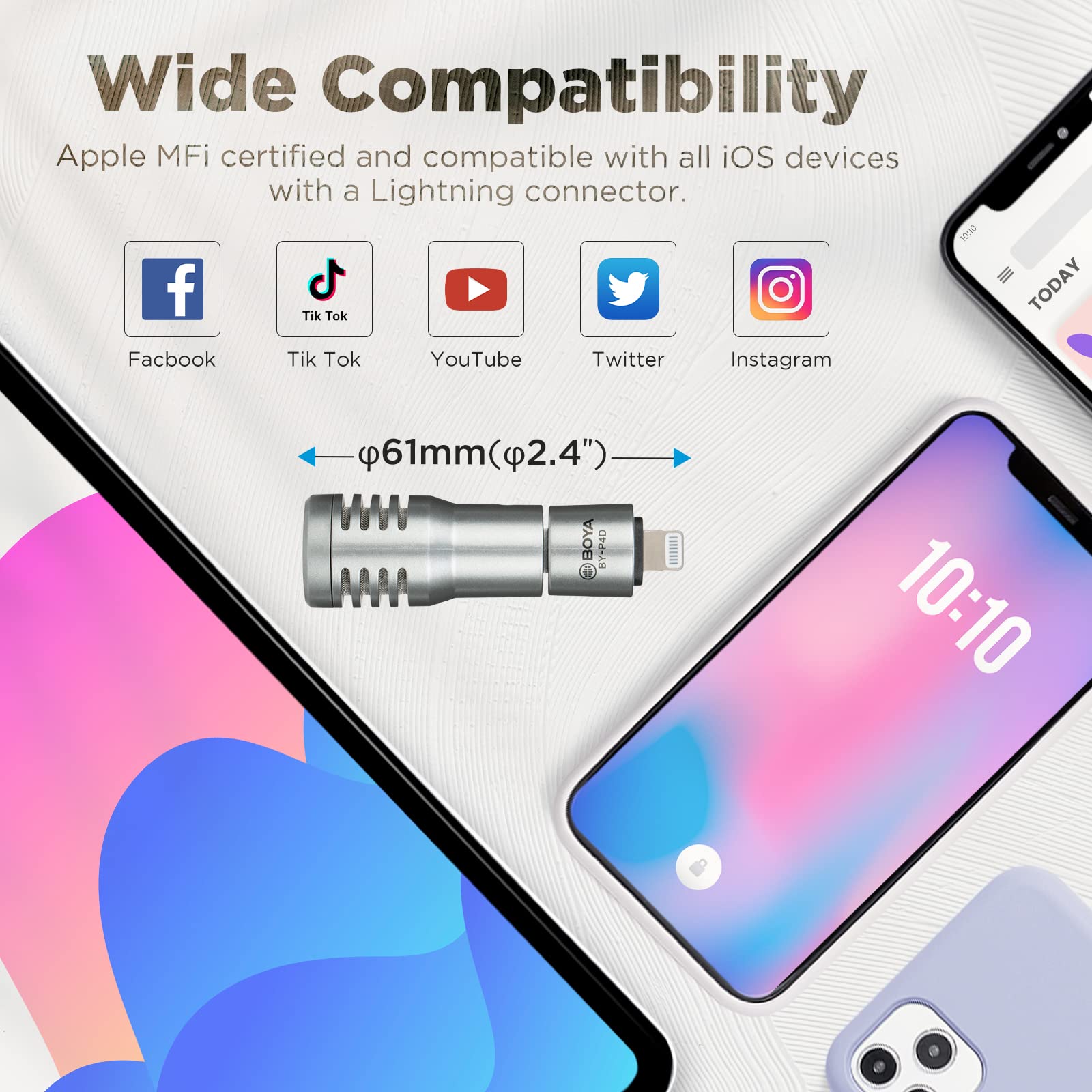 Boya By P4D Iphone Microphone Ios Mini Phone Mic With Lightning Port For Iphone/Ipad/Ipod Foldable External Microphone With Wind