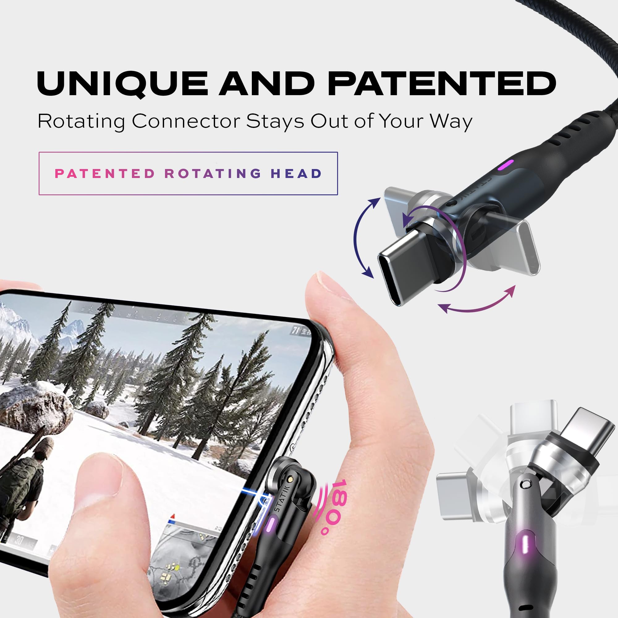 Statik Powerpivot 12W Usb To Usb C Cable, Right Angle Cable With 360 Rotating Head, Usb To C Cable, Data Transfer Usb Charger Co